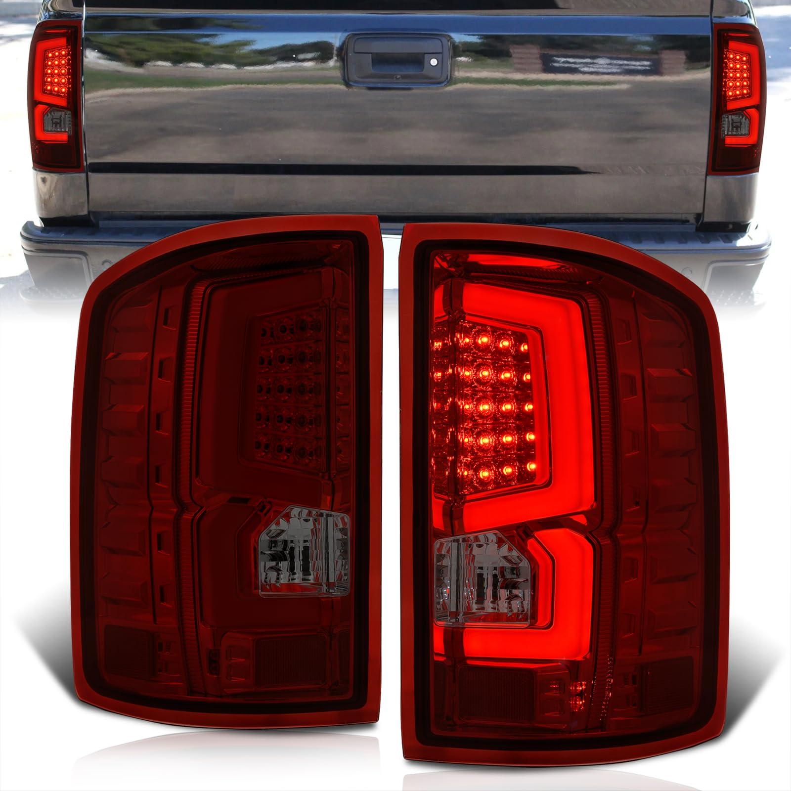 AJP Distributors Rear LED Tube Bar Tail Lights Brake Lamps Stop Assembly Pair Set Left & Right Compatible/Replacement For Sierra Pickup Truck 1500 2500HD 3500HD 2014 2015 2016 2017 2018 14 15 16 17 18