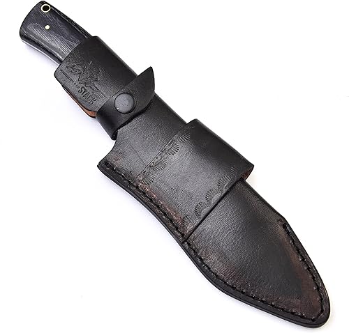 Miniatura 6 de Cuchillo de caza de Damasco hecho a mano para acampar al aire libre l 11 pulgadas de acero de Damasco hoja fija con mango de madera de Pakka negro