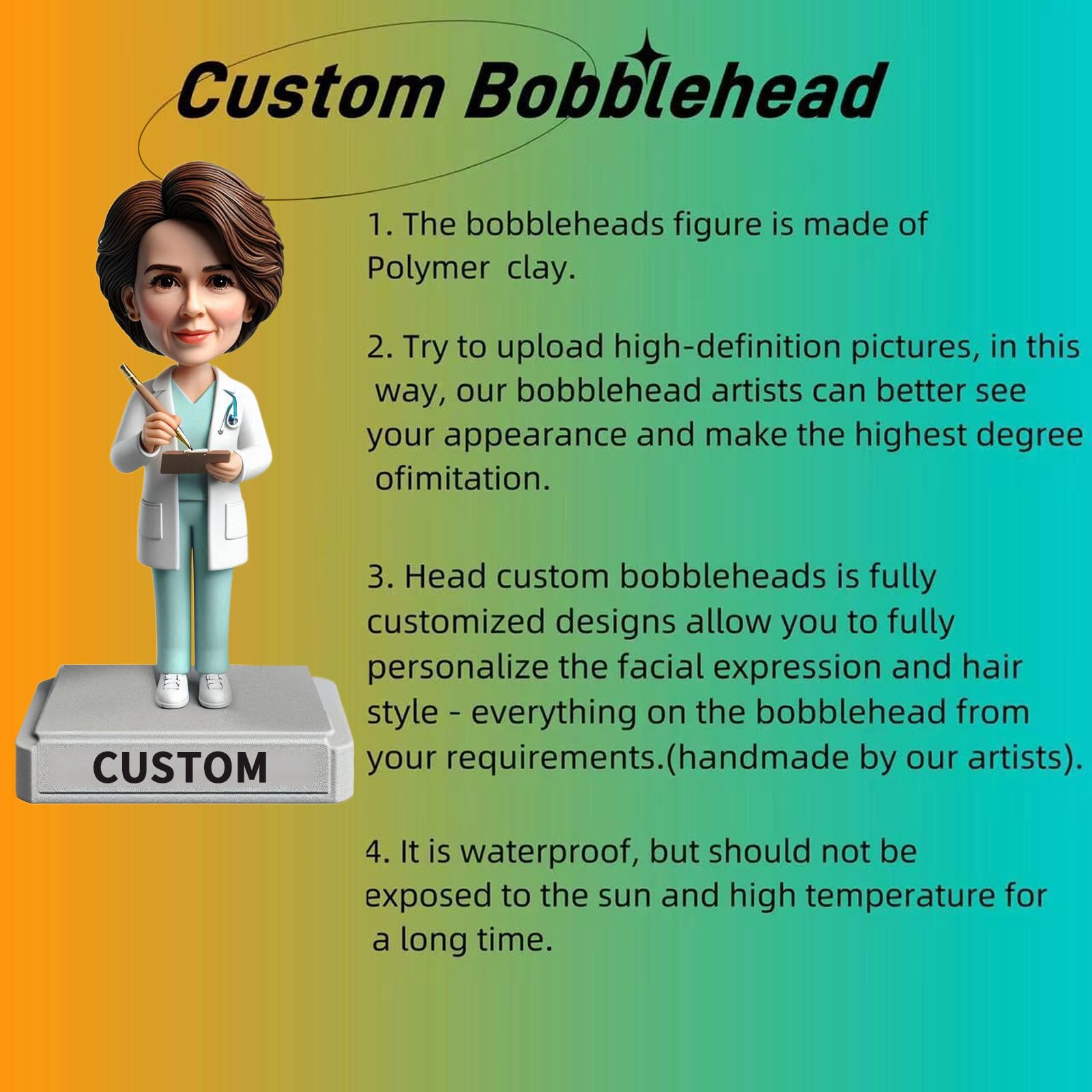 Bobblehead personalizado - Regalos personalizados para mujer elegante con vestido floral, decoración del hogar de oficina, recuerdo hecho a mano, coleccionables de arcilla basados en tu foto