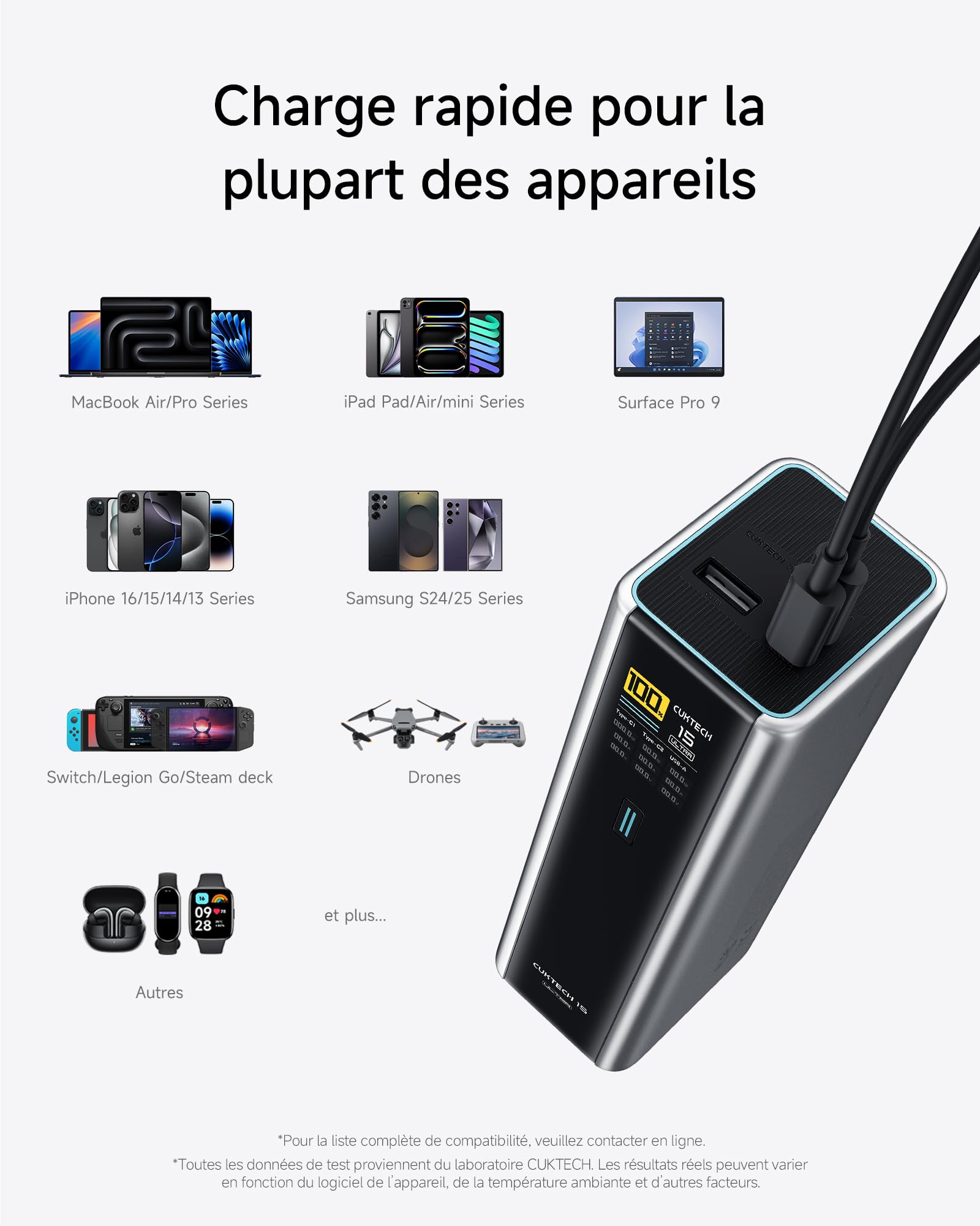 CUKTECH 15 Ultra 140W 20000mAh Batterie Externe Charge Rapide avec ÉcranTFT