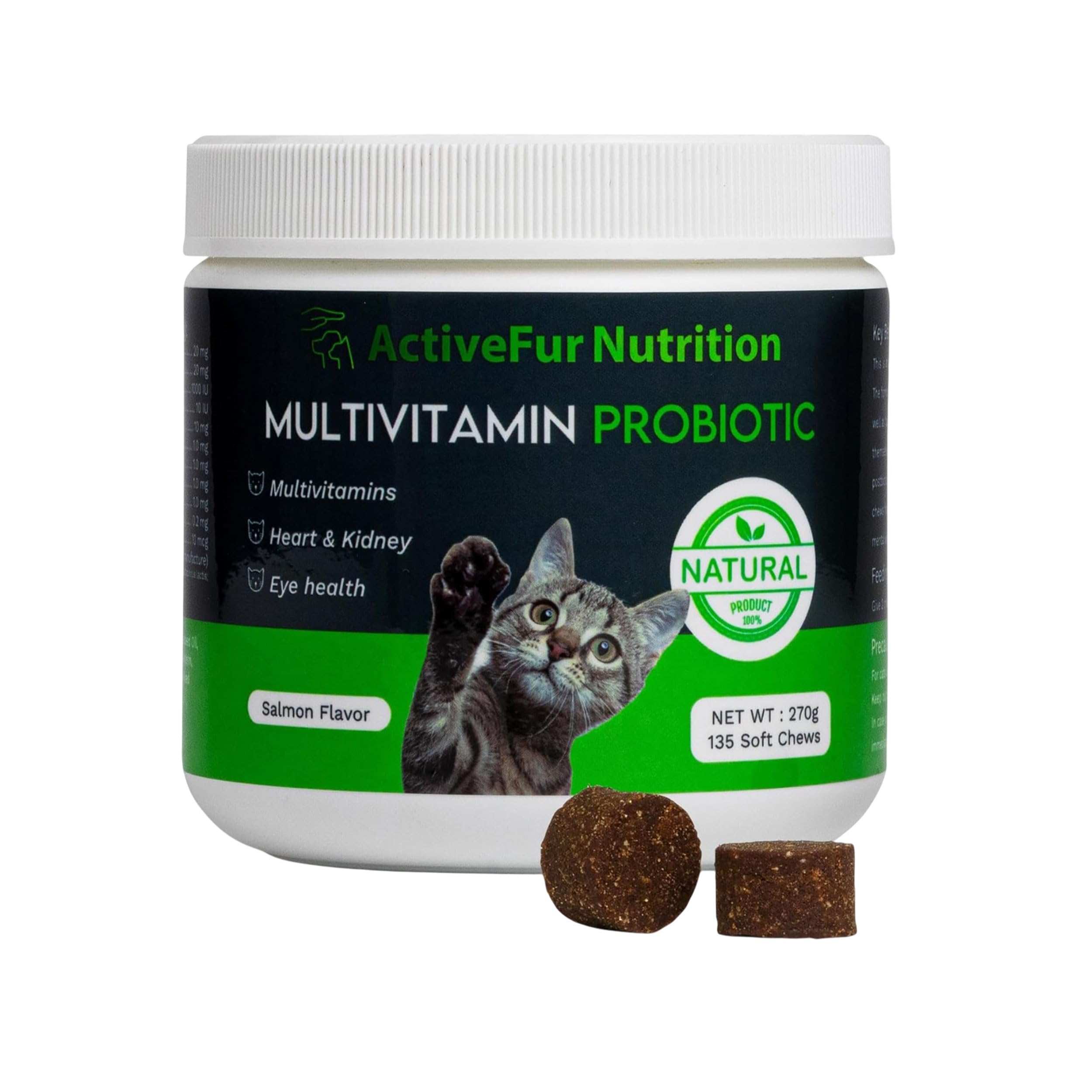 ActiveFur Nutrition Multivitamin Digestive Support Chews for Cats - 135 Salmon Flavoured Soft Chews
