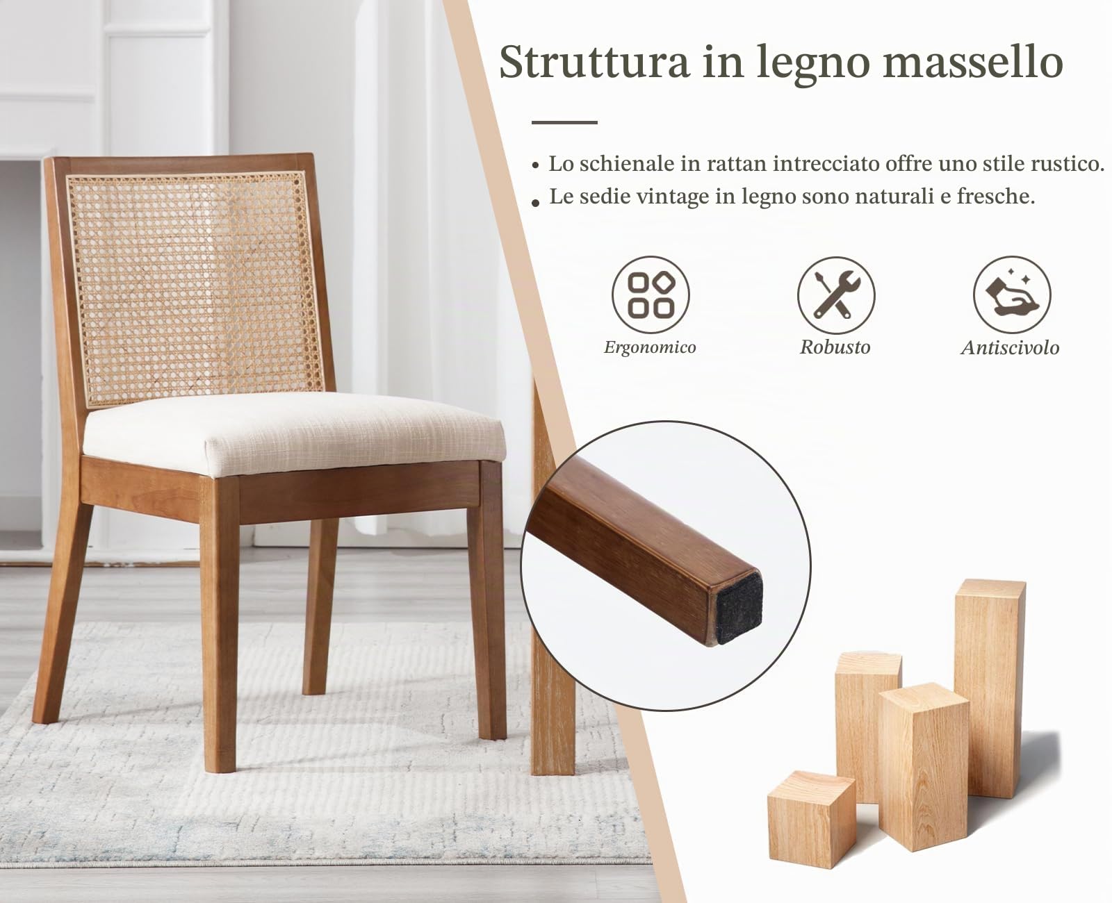 chairus 4 PZ Sedie da Pranzo in Tessuto in Lino in Legno Massiccio, Nero