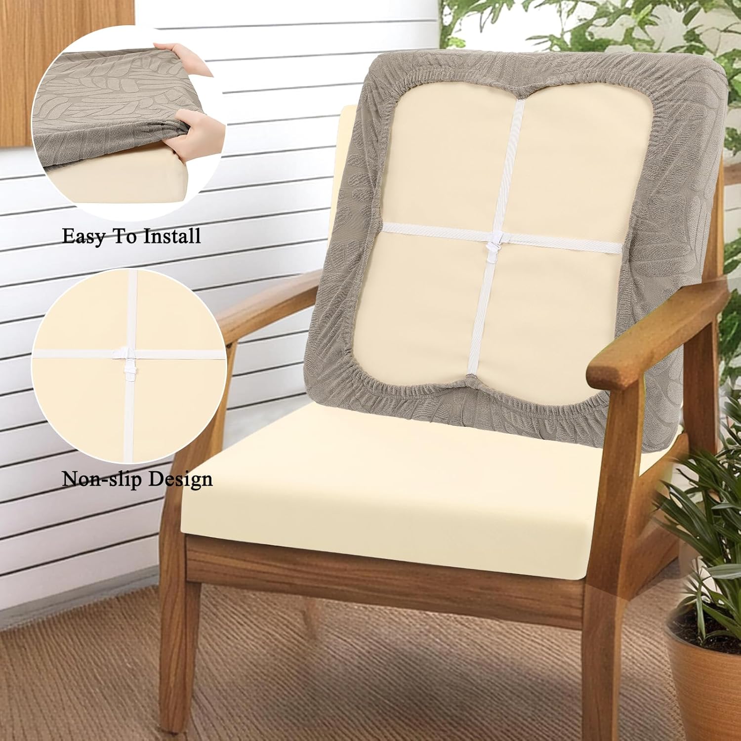 HEBE Stretch Patio Cushion Covers Set 8pcs,Waterproof Outdoor Couch Covers Replacement,Washable Reusable Seat Cushion Slipcovers for Patio Furniture Protector,Chair Cushion Cover