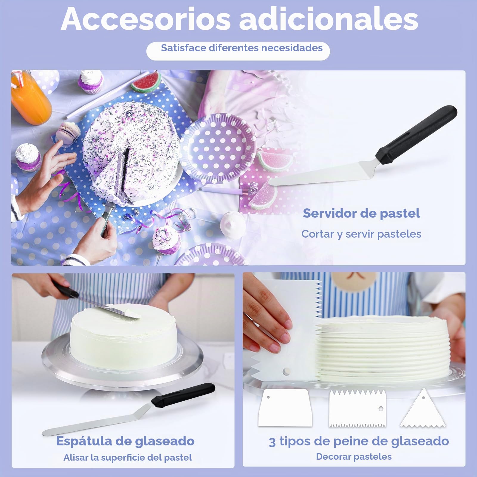 Plato Giratorio para Tartas, Ohuhu 12 Pulgadas Bandejas para Tartas Aleación de Aluminio con 2 Espátula de Glaseado, 3 Raspadores de Pasteles, para Hornear, Decorar Pasteles