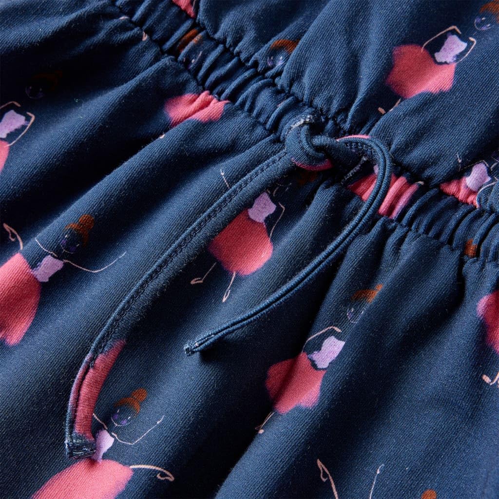 Vestido infantil azul marino para niña, vestido de algodón de manga larga con estampado de bailarinas, transpirable, cómodo, adecuado para uso diario, fiesta, cumpleaños, escuela, vacaciones