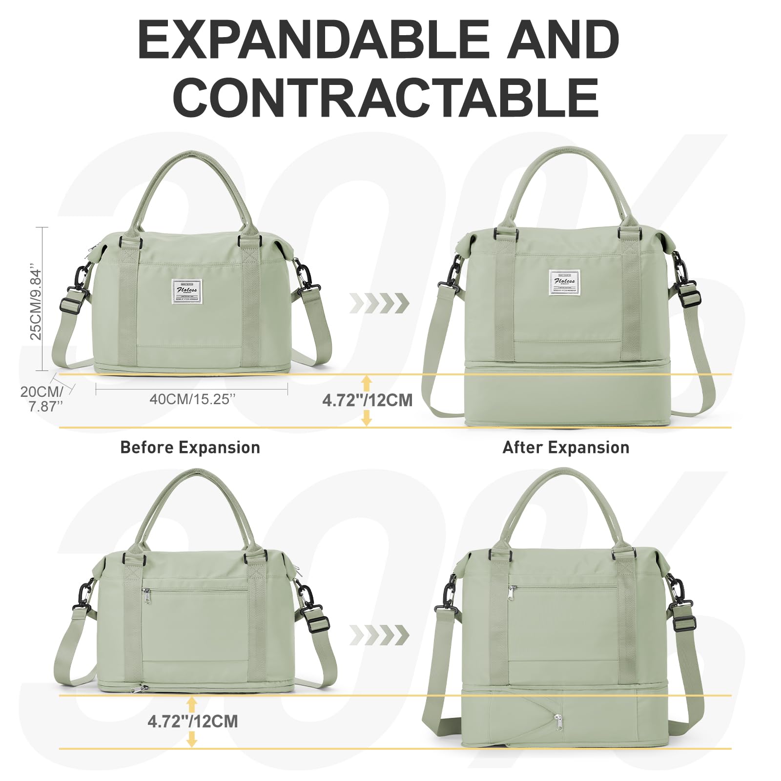 WEPLAN Borsone da Viaggio Donna 40x20x25 Ryanair Borsa da Viaggio Aereo Bagaglio a Mano Borsone Palestra Donna Weekend Ospedale Borsa Sportiva Piscina con Scomparto per le Scarpe,Bianco Verde