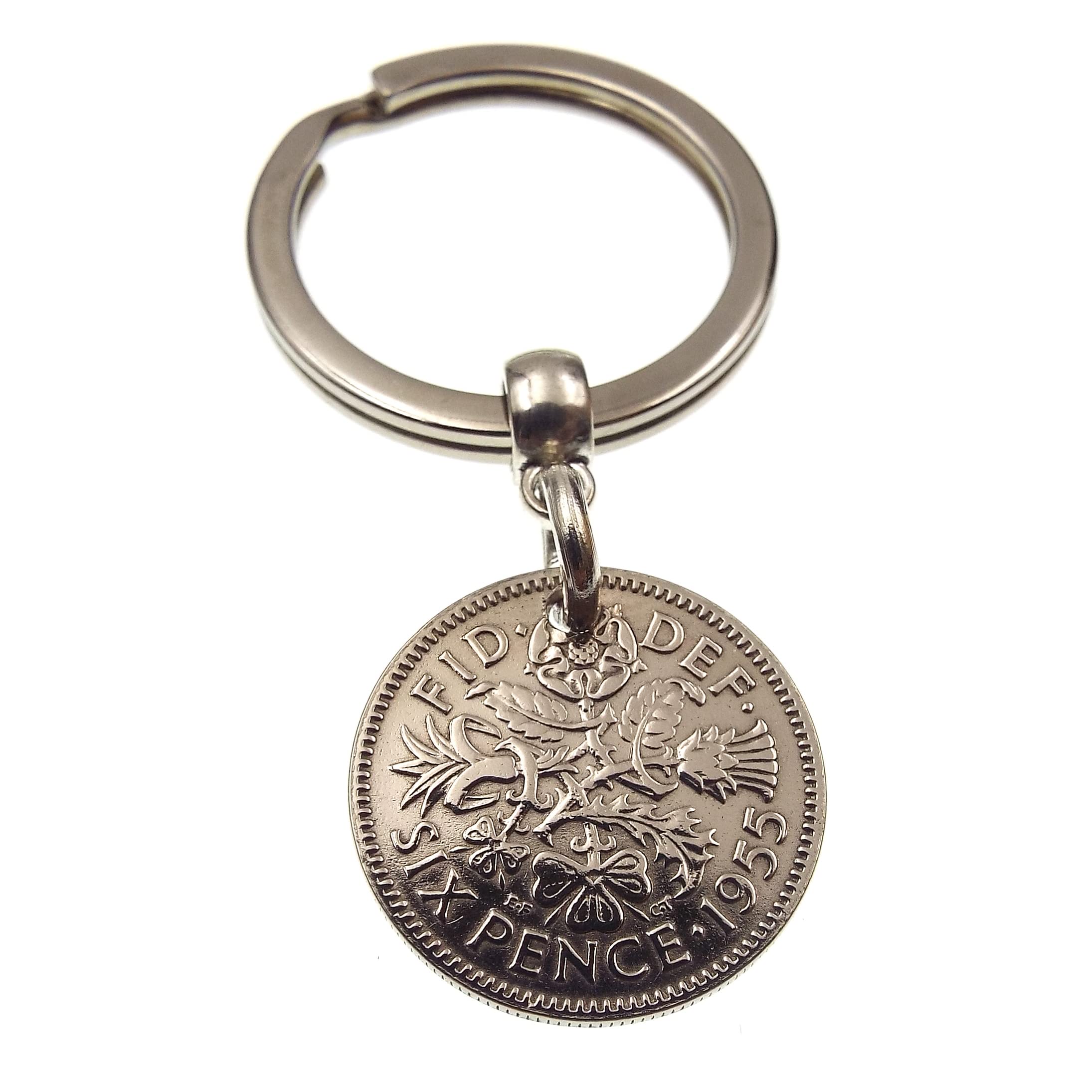 A Silver Dream 1955 Sixpence Coin Keyring Birthday Anniversary Retirement His Hers Men Women