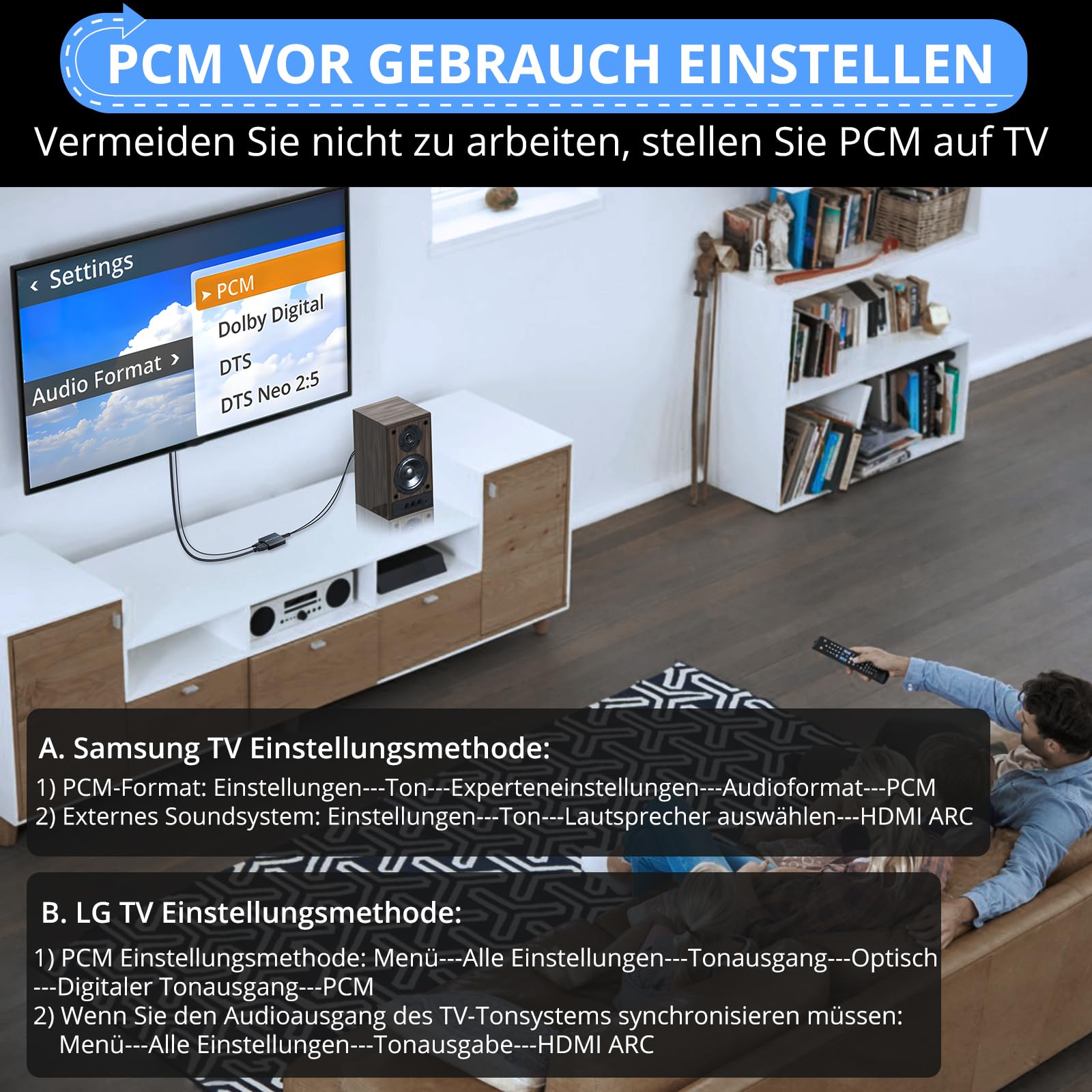 CAMWAY ARC Audio Extraktor, 192 KHz Audio Splitter 3,5 mm-Stereo Audio Out, ARC Adapter mit 1M HDMI-Kabel für Verstärker, Soundbar, Heimkinosystem usw