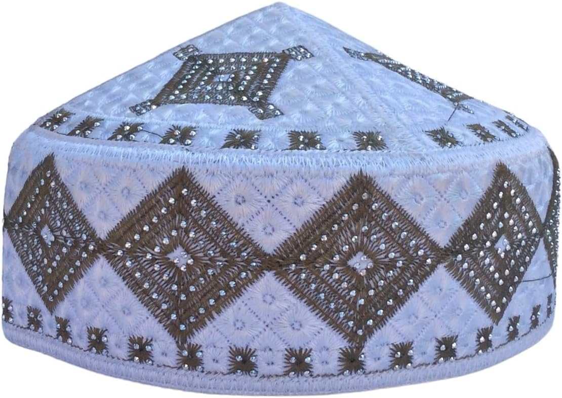 Unisex Kufi Muslim Men Prayer Cap White Stoned Outdoor Headwear Eid Handmade Kufis Namaz Hat