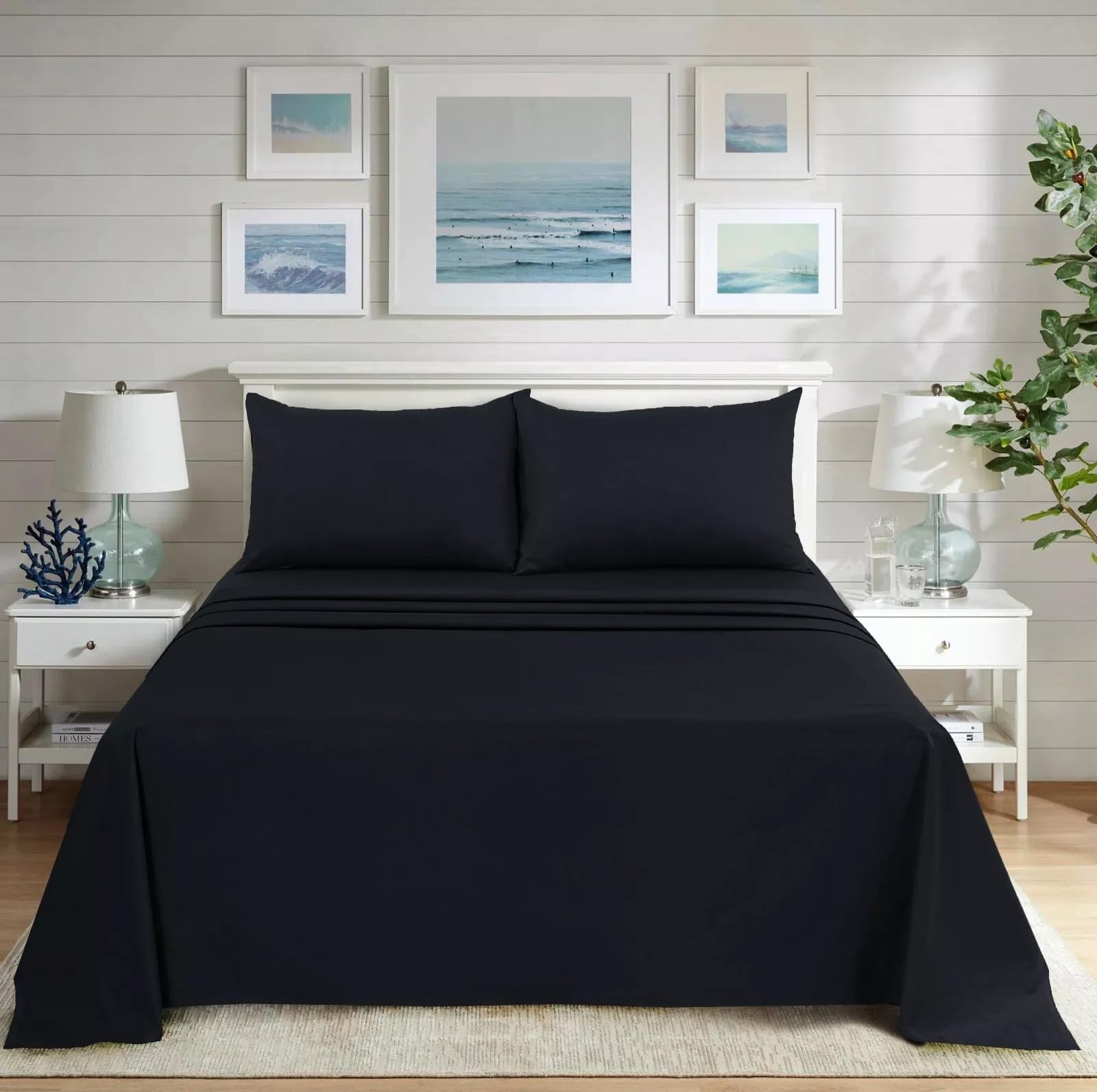 Black Horse Flat Sheet - Poly Cotton Easy Care Soft Brushed Microfibre Fabric - Wrinkle, Shrinkage and Fade Resistant | Hotel Quality Bedding Sheet- Black