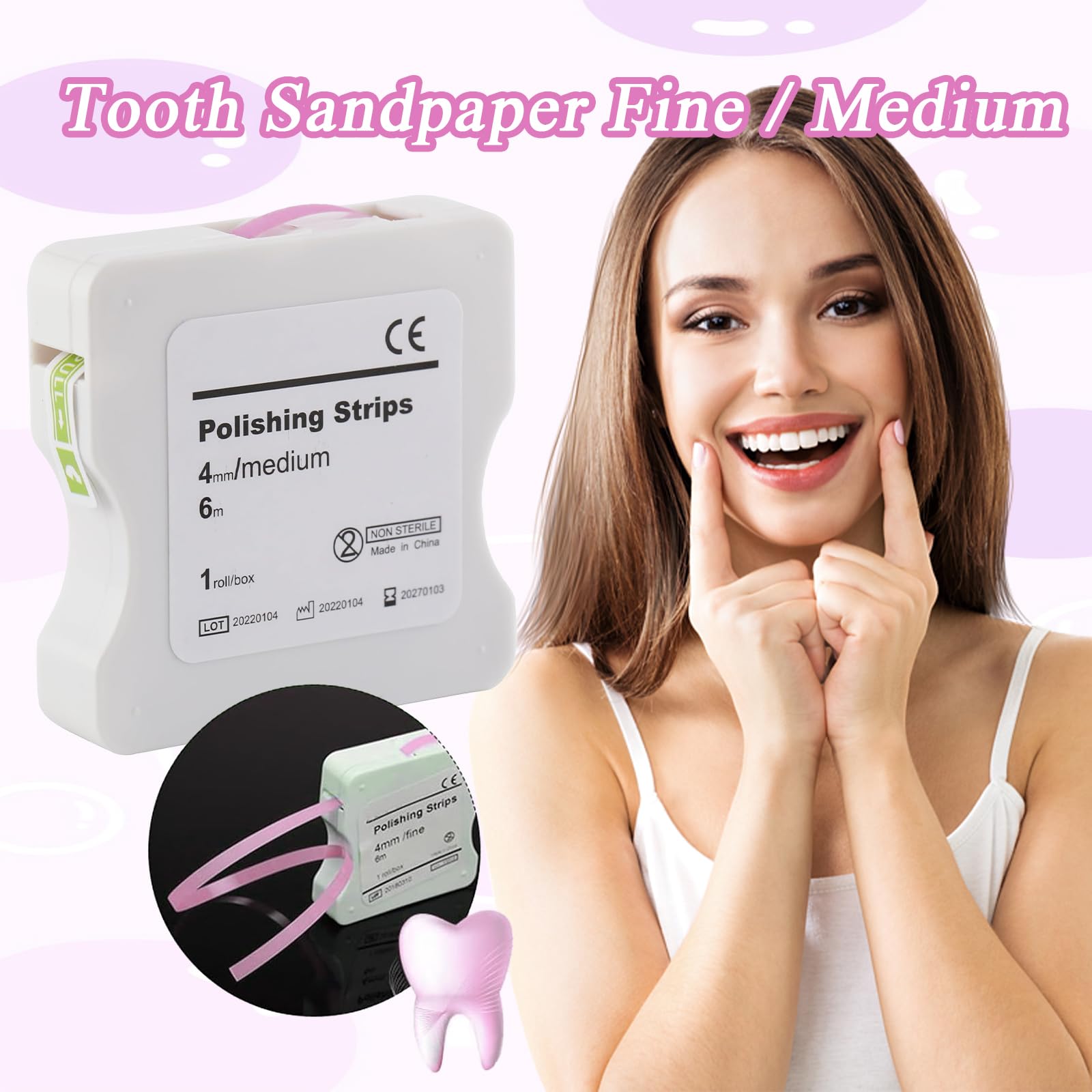 Papel de lija dental 4 mm ancho 6 m/rollo pulidora interdental herramientas de lijado rosa