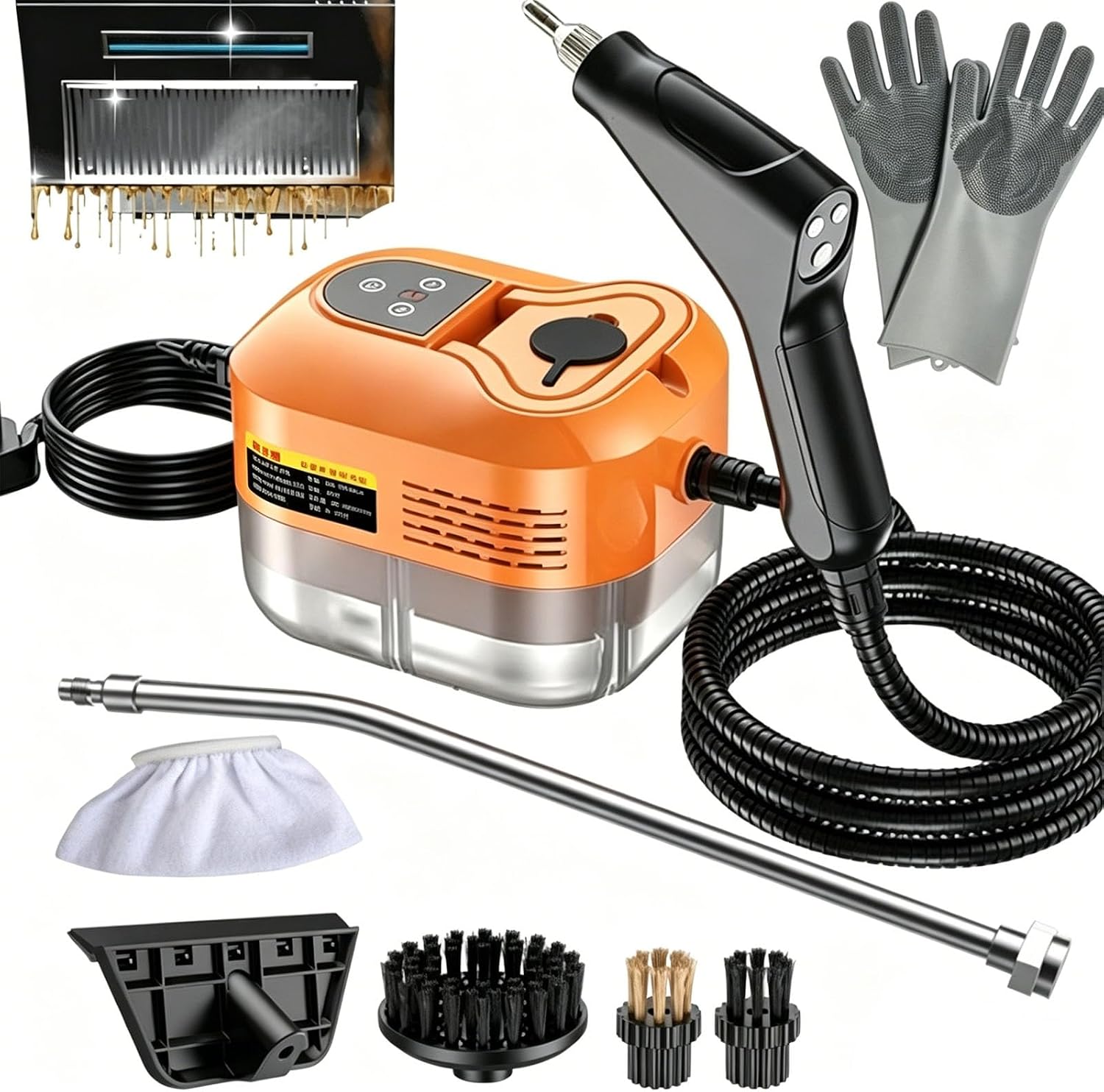 2026 Upgraded 2500w Handheld High-Temperature Pressurized Steam Cleaner, 105°C Heavy Duty High Pressure Steam Cleaner for Car Engine Furniture, Kitchen, Bathroom (Orange)