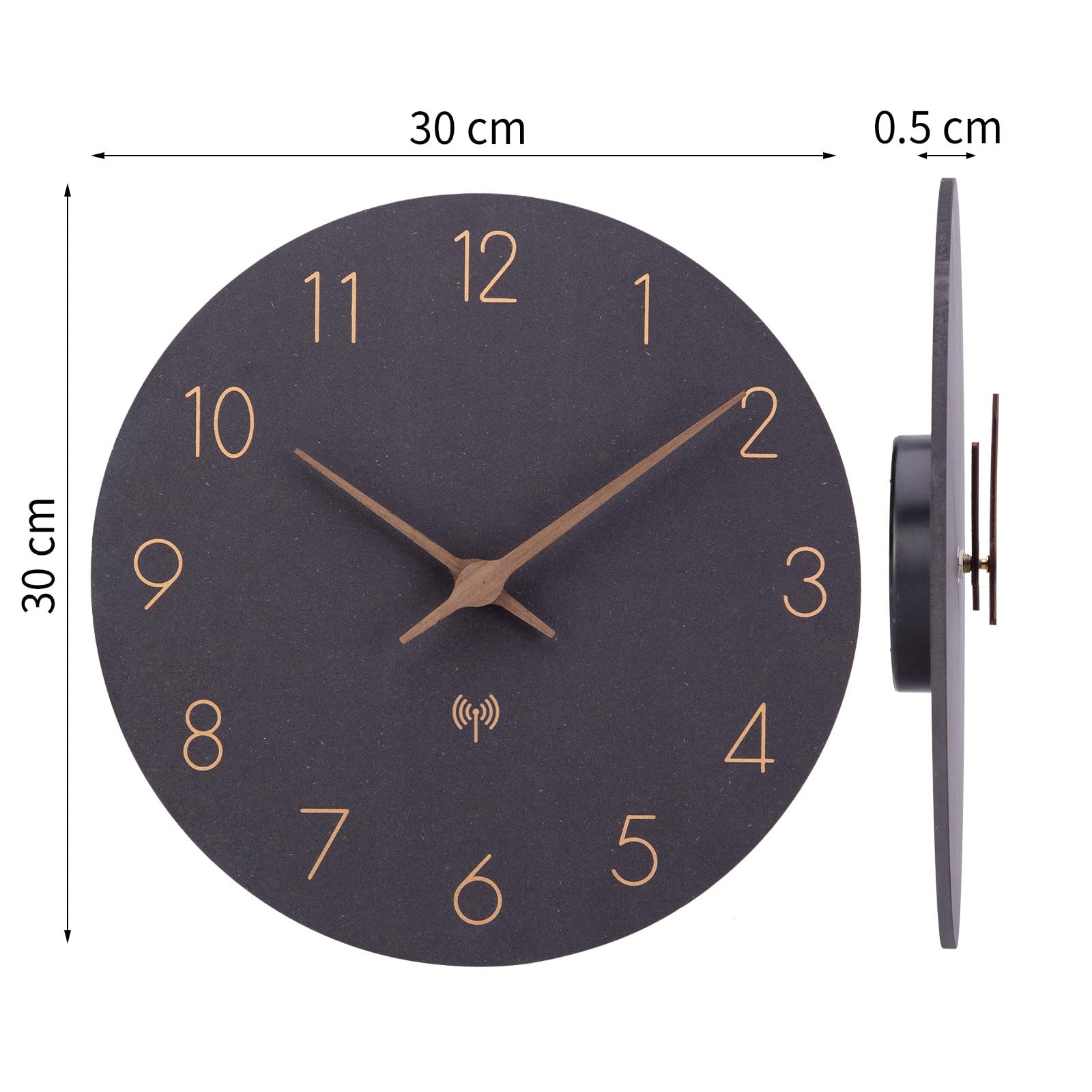 Horloge Murale ACCSHINE 30cm Radio-Pilotée - Bois MDF Silencieuse - Chiffres Romains - Design Moderne