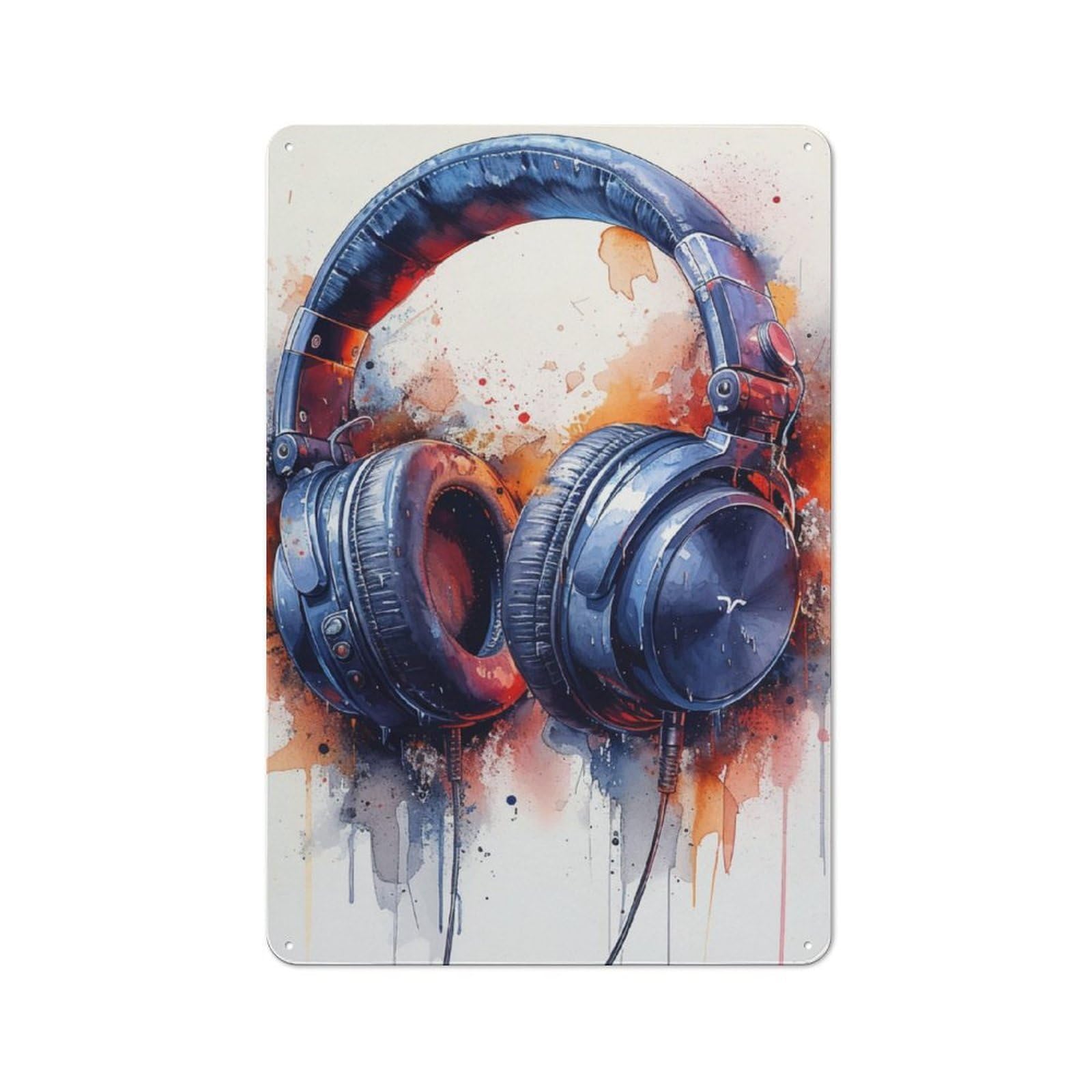Junmoney Headphone Watercolor Rustic Metal Sign 30X20cm, Barn Style Farmhouse Wall Decor For Kitchen, Cottage, Porch Or Garden Room