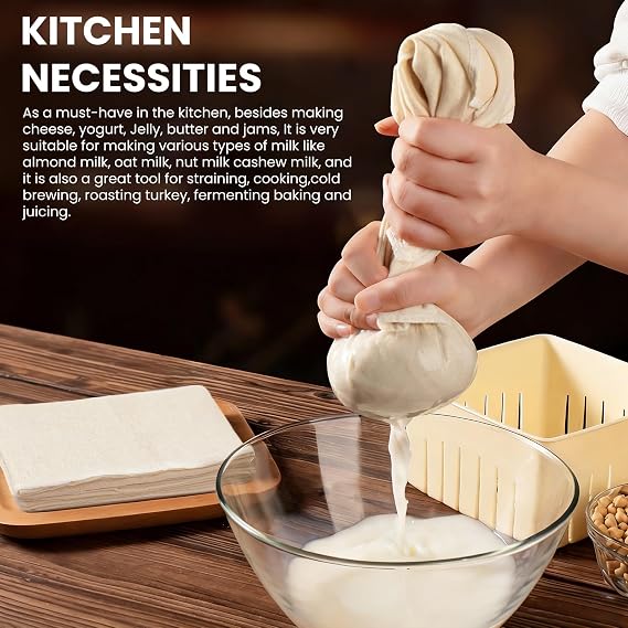 4 Pcs Cheese Cloths for Straining, 50 x 50 cm Reusable and Washable Fine Muslin Cloths for Cooking, Grade 100 Unbleached Cotton Cheesecloth for Nut Milk, Butter, Baking & Cooking