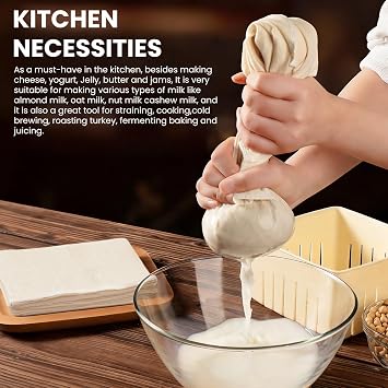 4 Pcs Cheese Cloths for Straining, 50 x 50 cm Reusable and Washable Fine Muslin Cloths for Cooking, Grade 100 Unbleached Cotton Cheesecloth for Nut Milk, Butter, Baking & Cooking