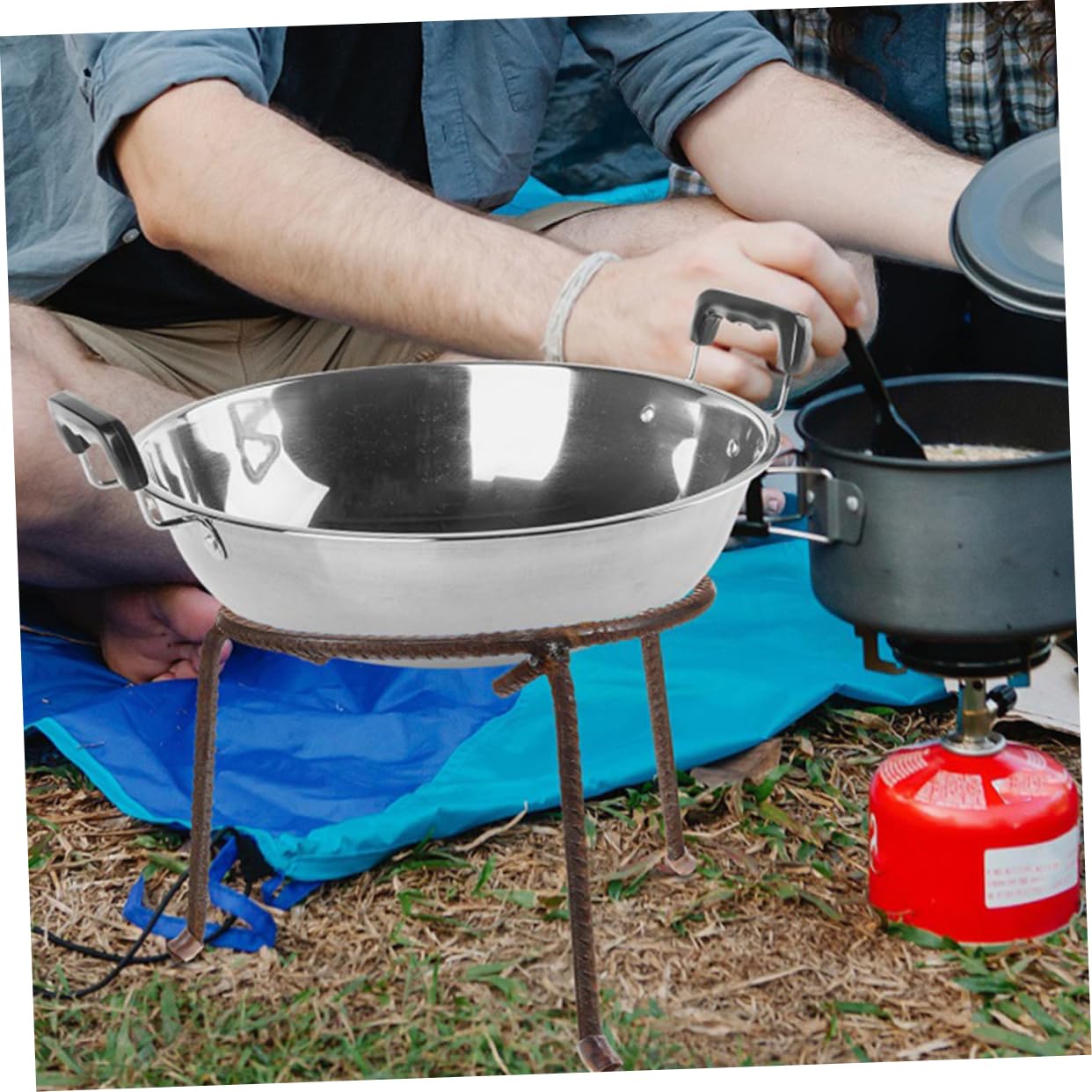 FUNOMOCYA Mini Wok Holder for Fire Pit Outdoor Metal Pot Stand Camping Cooking Accessory