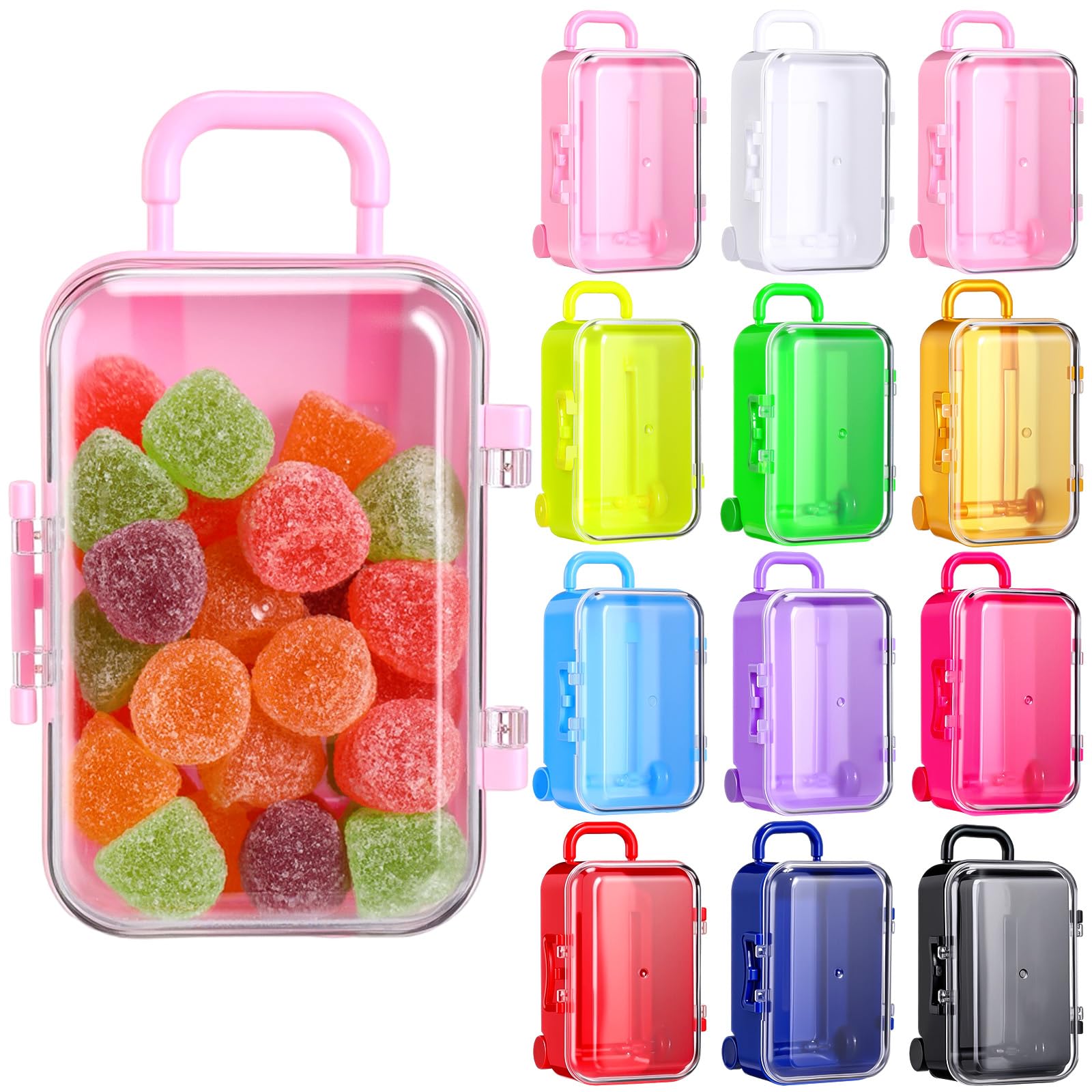 Leinuosen Mini Suitcase Chritsmas Party Favor Gift Box 2.99 x 2.01 x 1.5 Inches Mini Plastic Travel Suitcase for Wedding(12 Pcs)