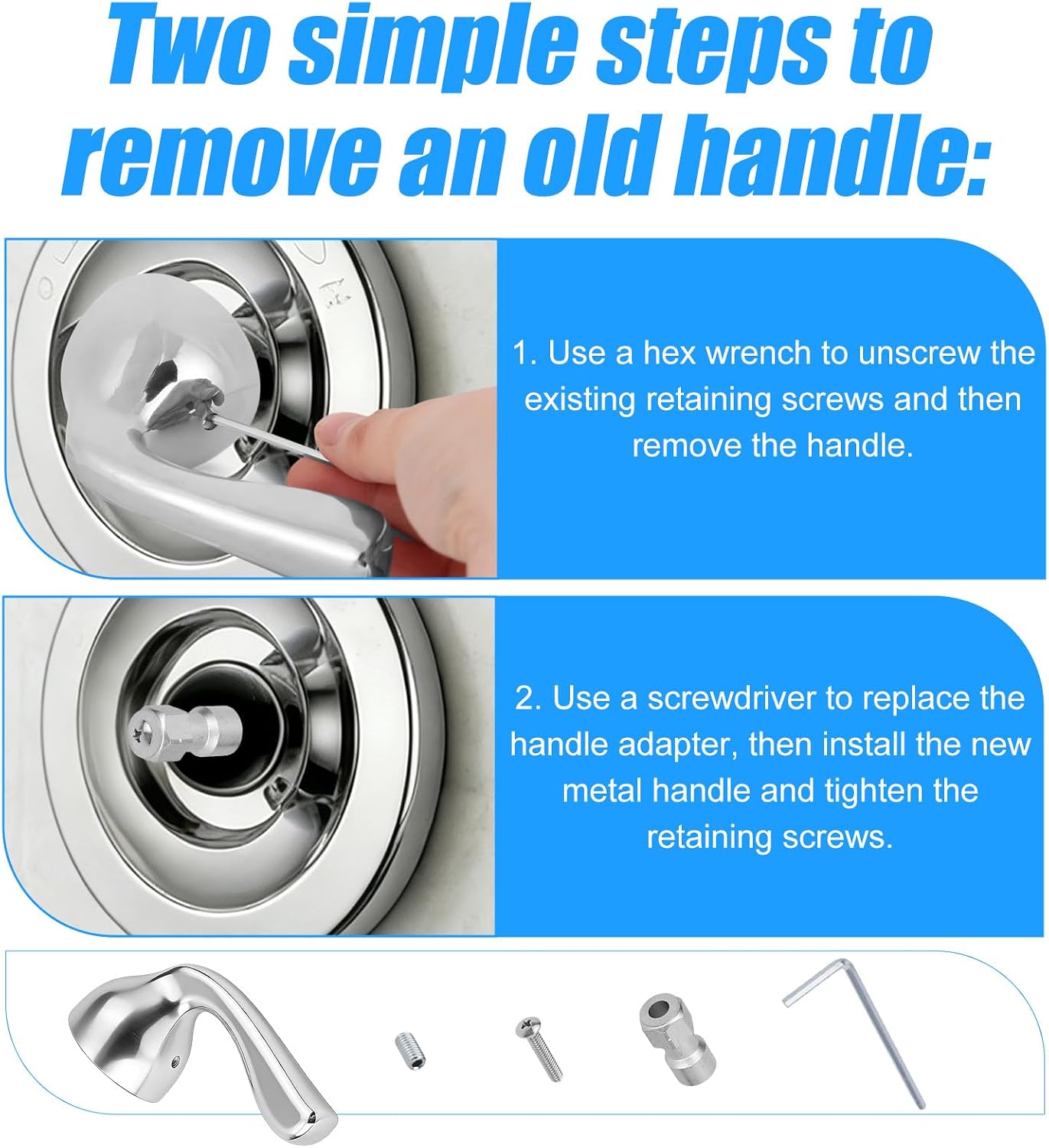 Shower Handle Replacement for RP74148 Delta, Single Metal Lever Handle Adapter with Screw/Wrench/Connector, Durable Bathroom Tub Valve Faucet Part Accessories Compatible with Delta Foundation Series