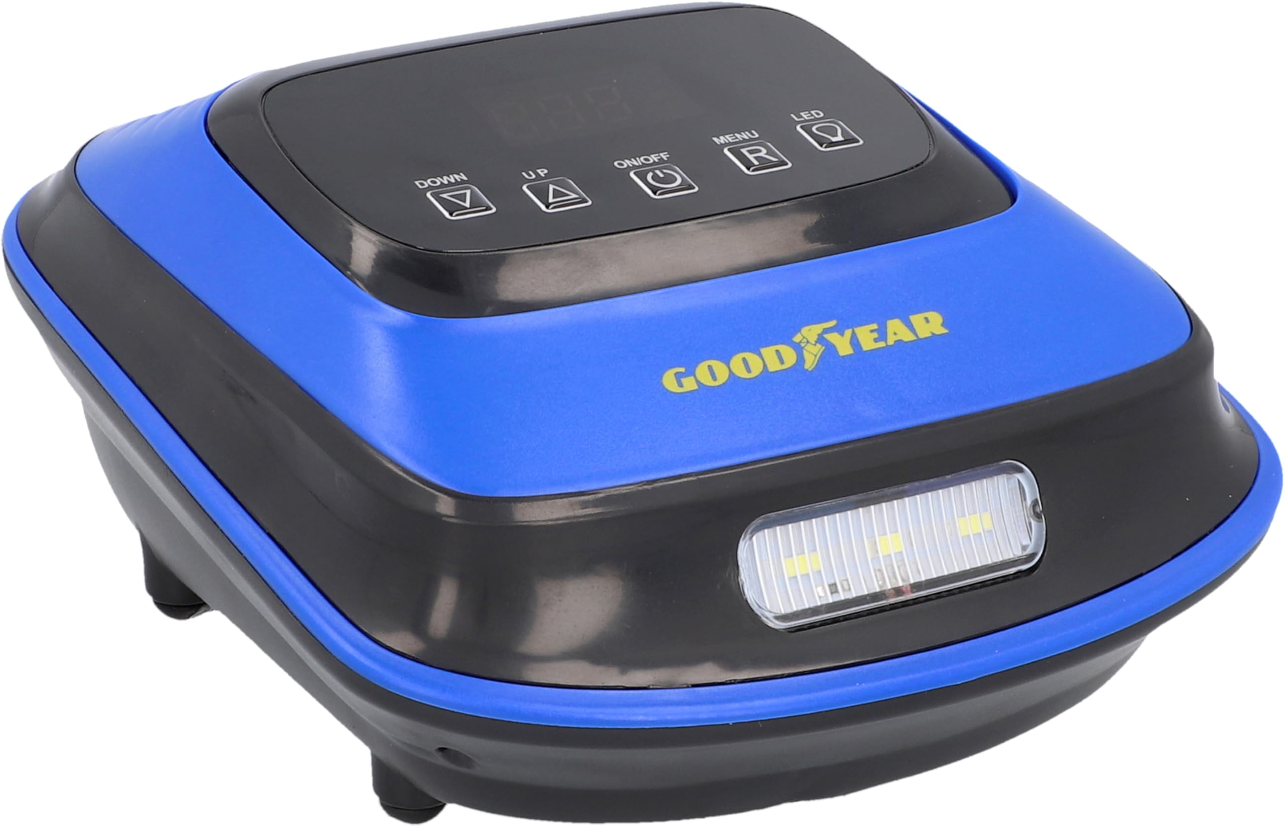 GOODYEAR Sprężarka akumulatorowa 10 bar – mobilna sprężarka powietrza do opon osobowych i pojazdów użytkowych, światło robocze LED, automatyczne wyłączanie, 22 l/min, ładowanie akumulatora USB