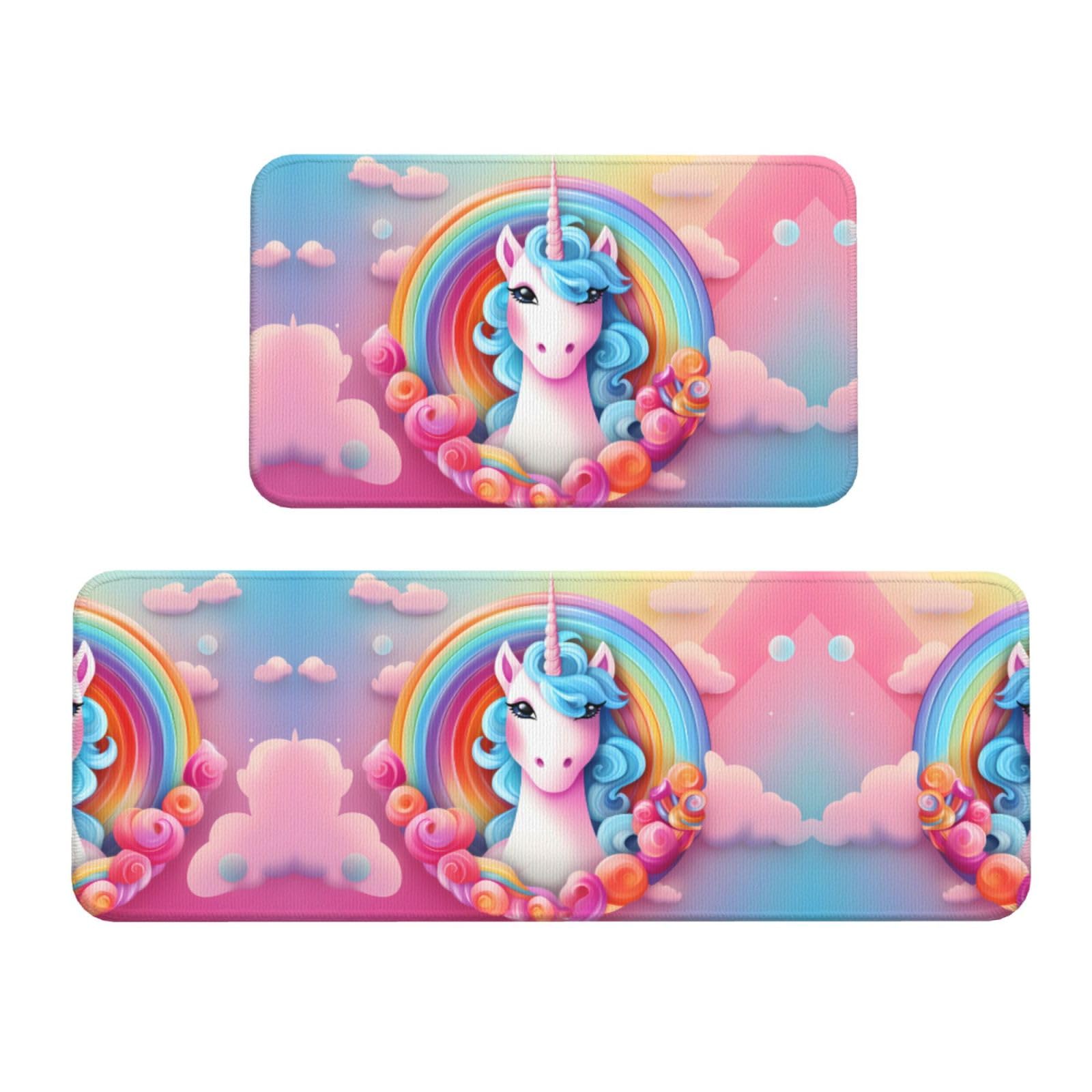 Alfombrillas de cocina antideslizantes de unicornio arcoíris, juego de tapetes lavables de hogar