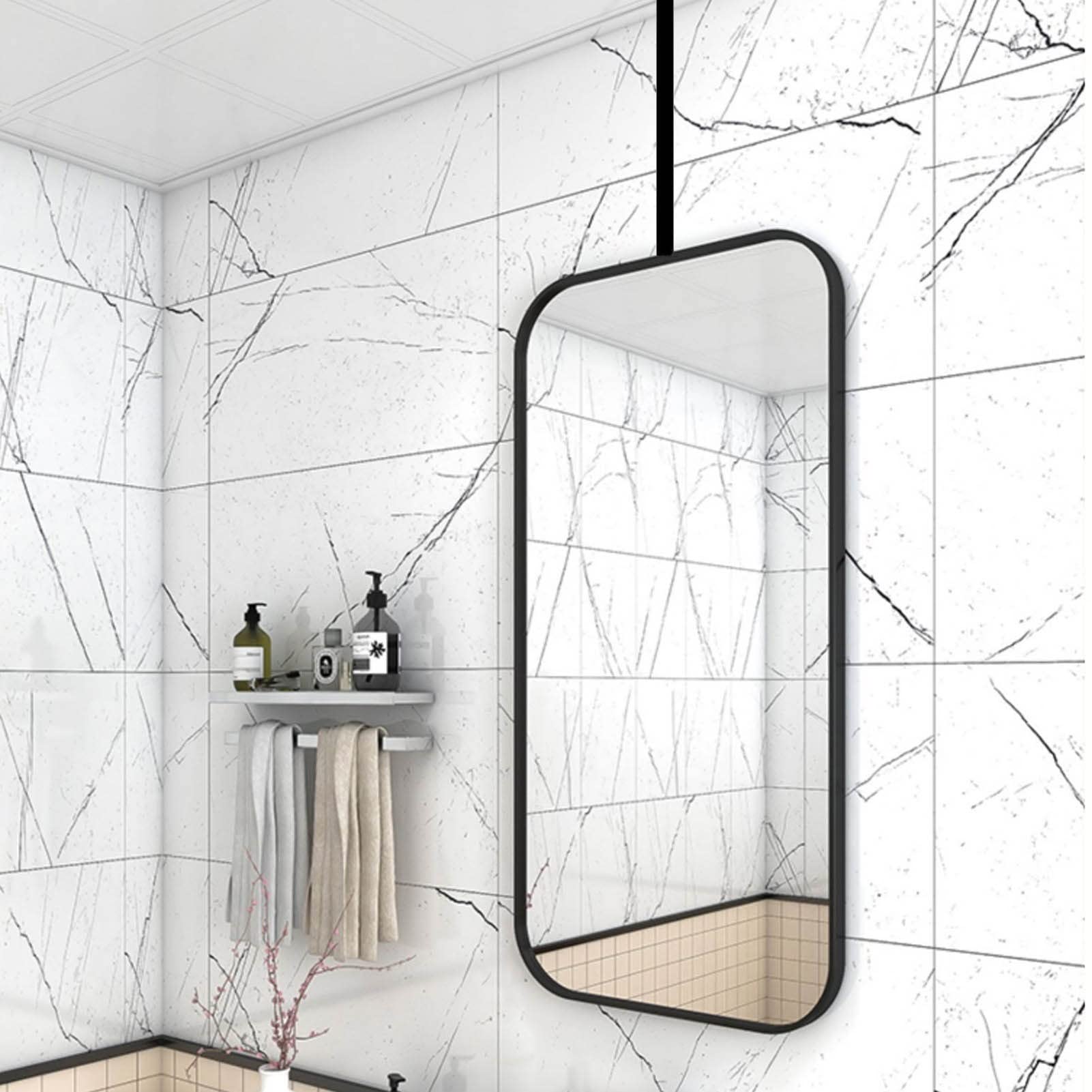 SBCGFY Large Black Rectangular Mirror Customizable Hanging Mirror with Arm Simple Decorative Wall Mirror for Bathroom & Vanity(40cmx70cm)