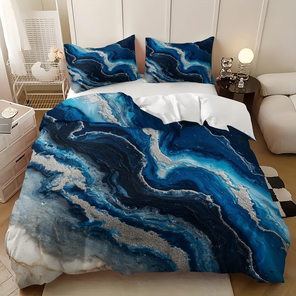 Housse de couette facile d'entretien 90x190 cm bleu foncé zip