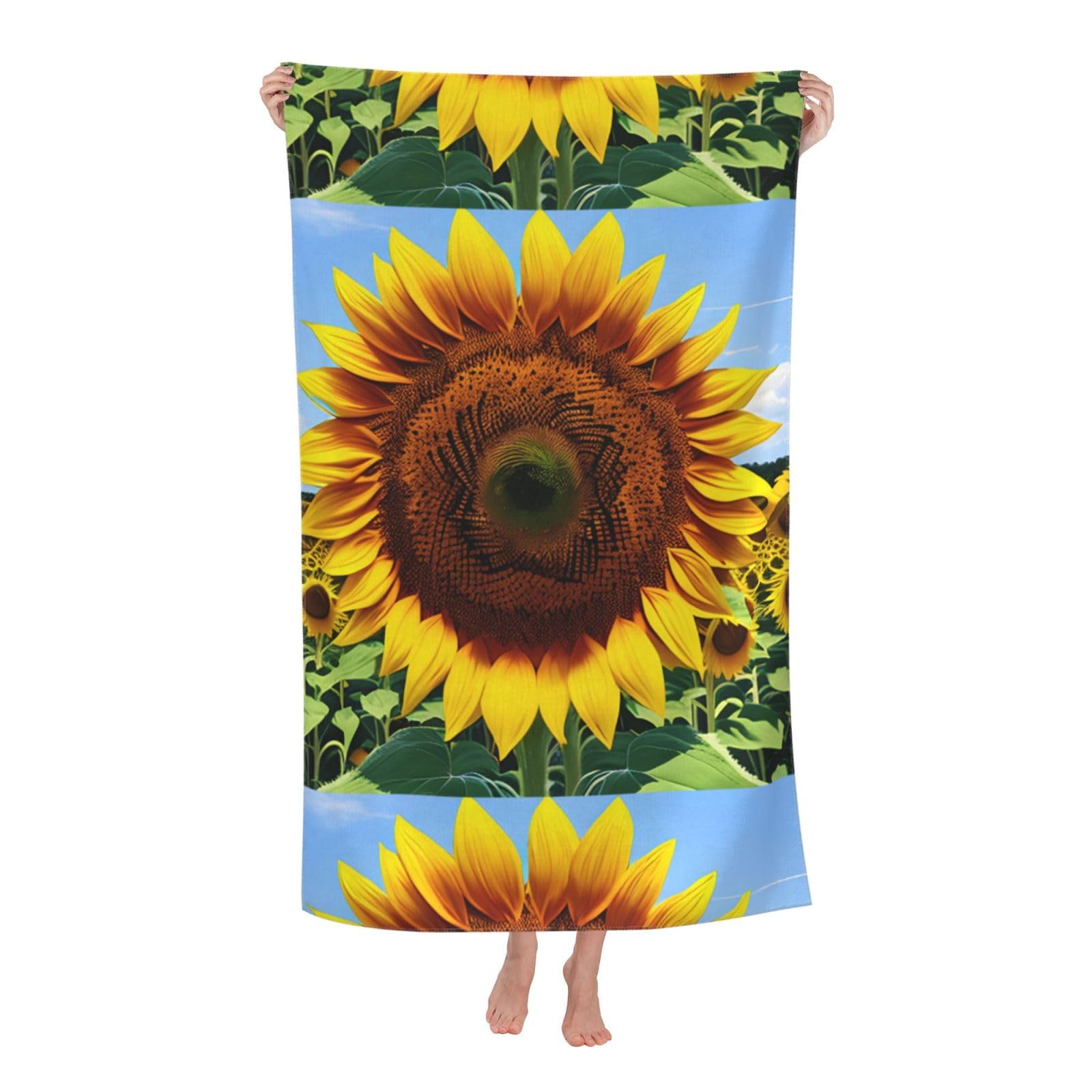 Sunflower Pattern Print Adult Beach Towels,Beach & Pool Towel,Beach Towels,Towels For Camping
