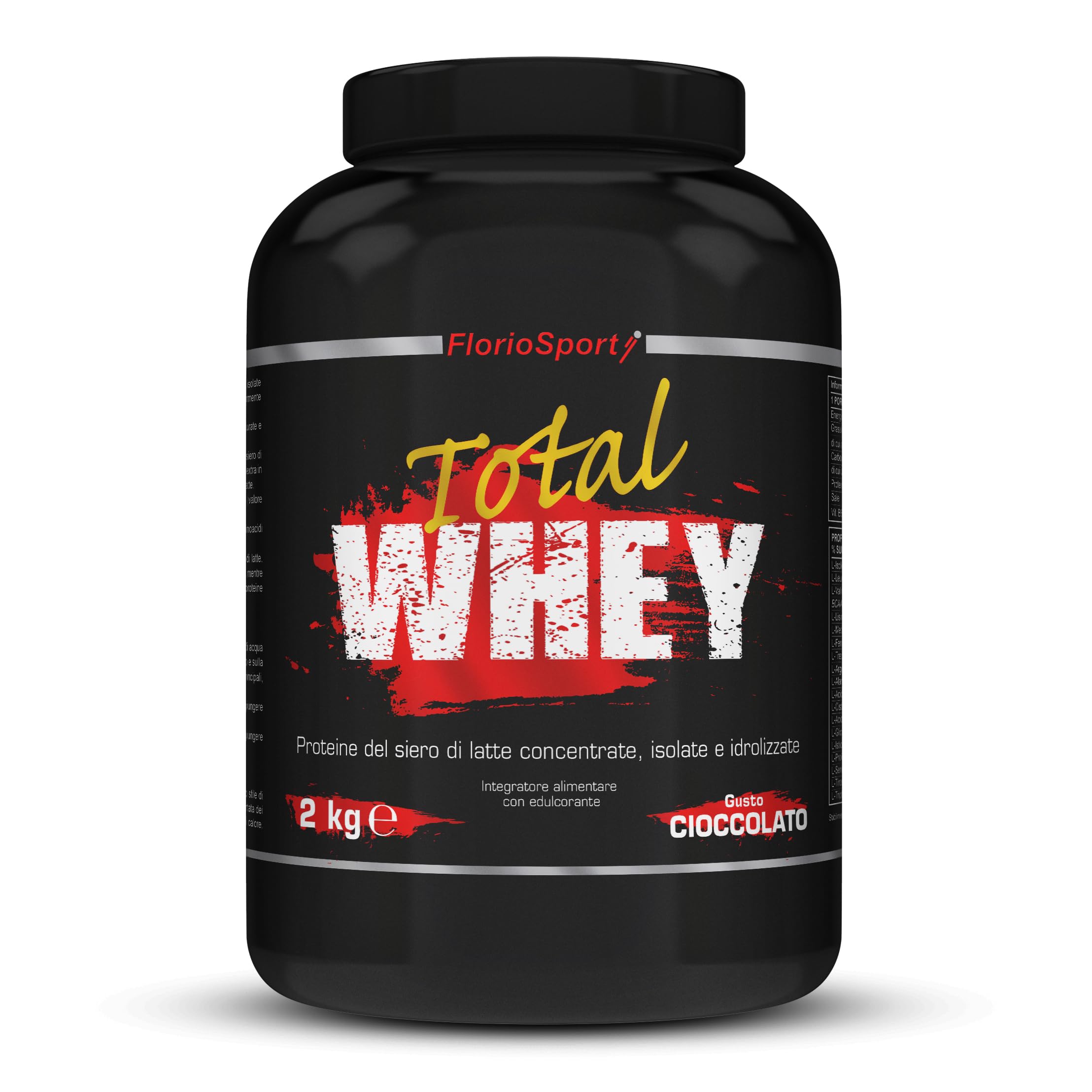 FlorioSport Total Whey Protein 2000g - 100% Purissime Proteine del Siero del Latte Concentrate, Isolate mediante microfiltrazione a flusso incrociato e Idrolizzate. Solubilità Istananea