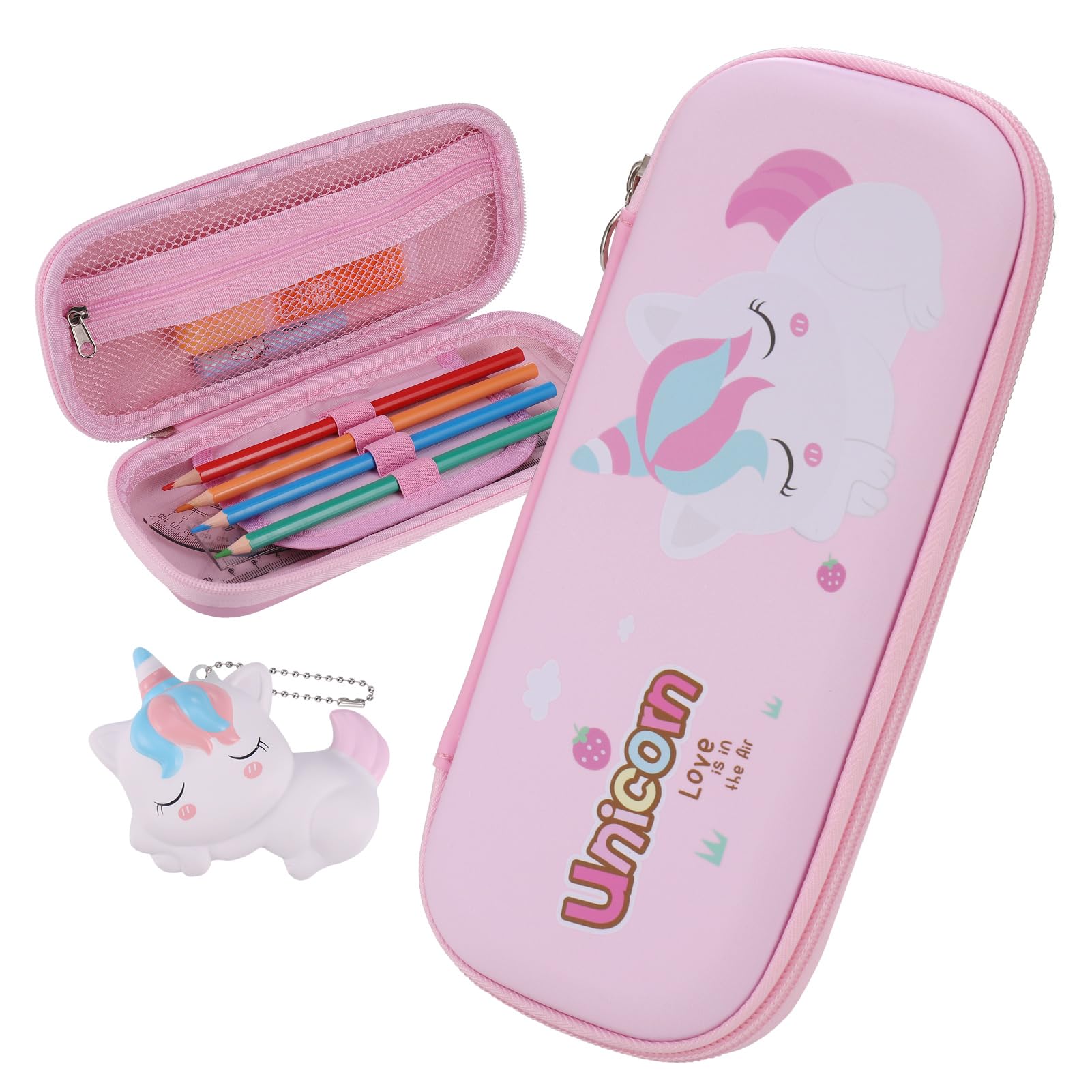 JIANTA Estuche de Lápices de Unicornio, 3D Estuche para Lápices, Niña Rosa Grande Capacidad Bolsa de Lápiz, EVA Caja de Lápices, Juego de Papelería de Unicornio Organizador de Artículos de Papelería