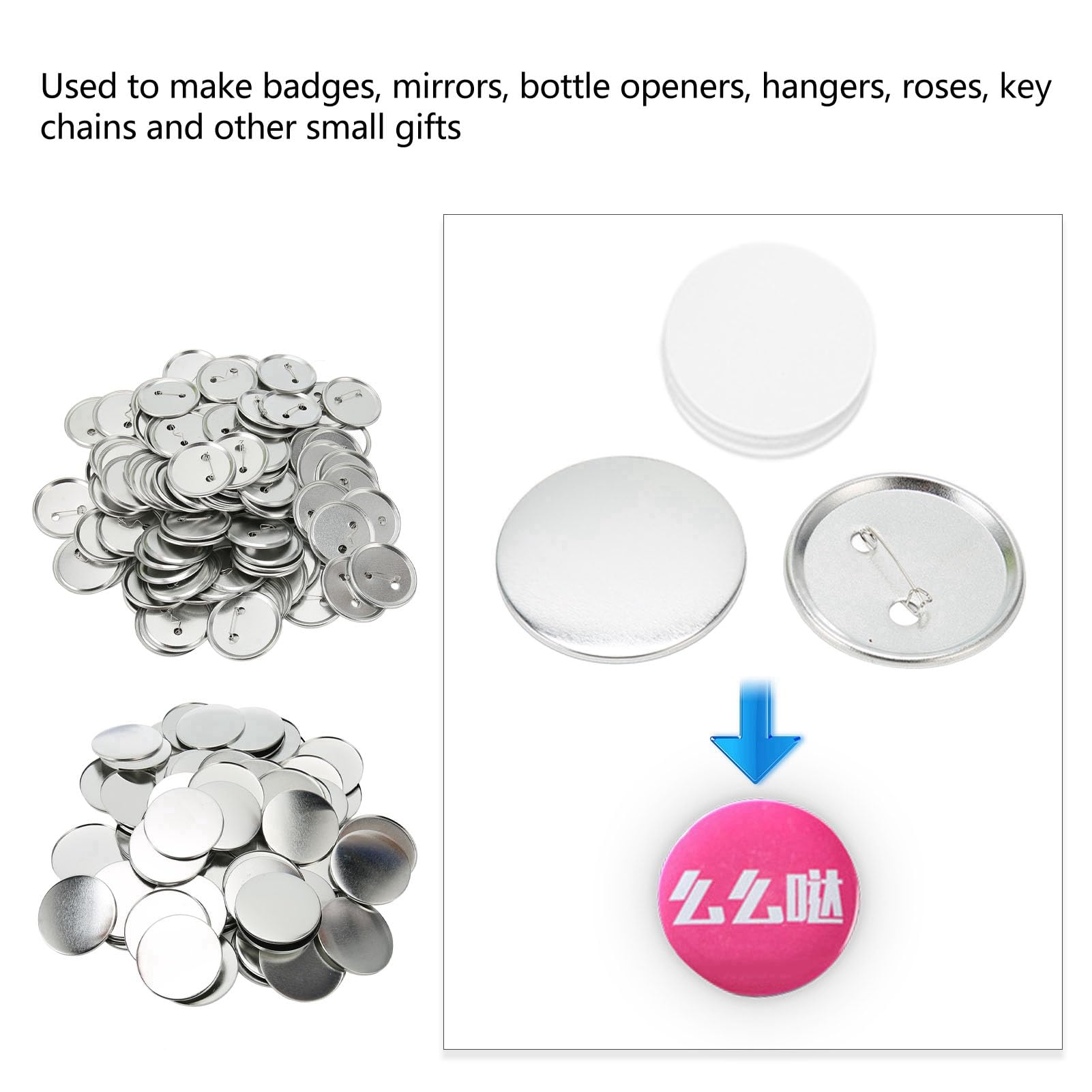 Pissente Knopfherstellungsmaschine, 58mm Abzeichen-Stanzpresse mit 100 Abdeckungen, Clips, Folien und Papieren für DIY Personalisierte Geschenke