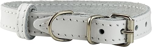 Collar de perro de cuero genuino para perros pequeños y cachorros 3 tamaños blanco (cuello 8"-9.75" 38" ancho)