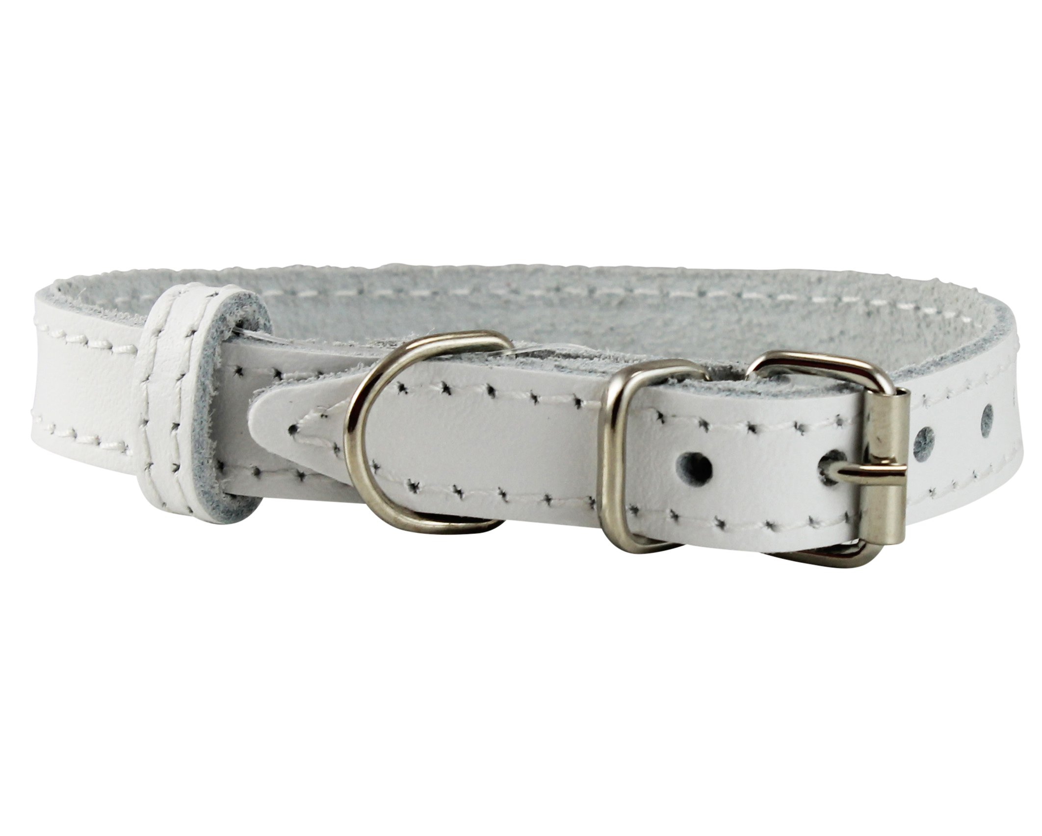 Dogs Kingdom Hundehalsband Aus Weichem Leder Mit Nieten - Verstellbar, Für Kleine Bis Große Hunde, 25-61 Cm, Weiß