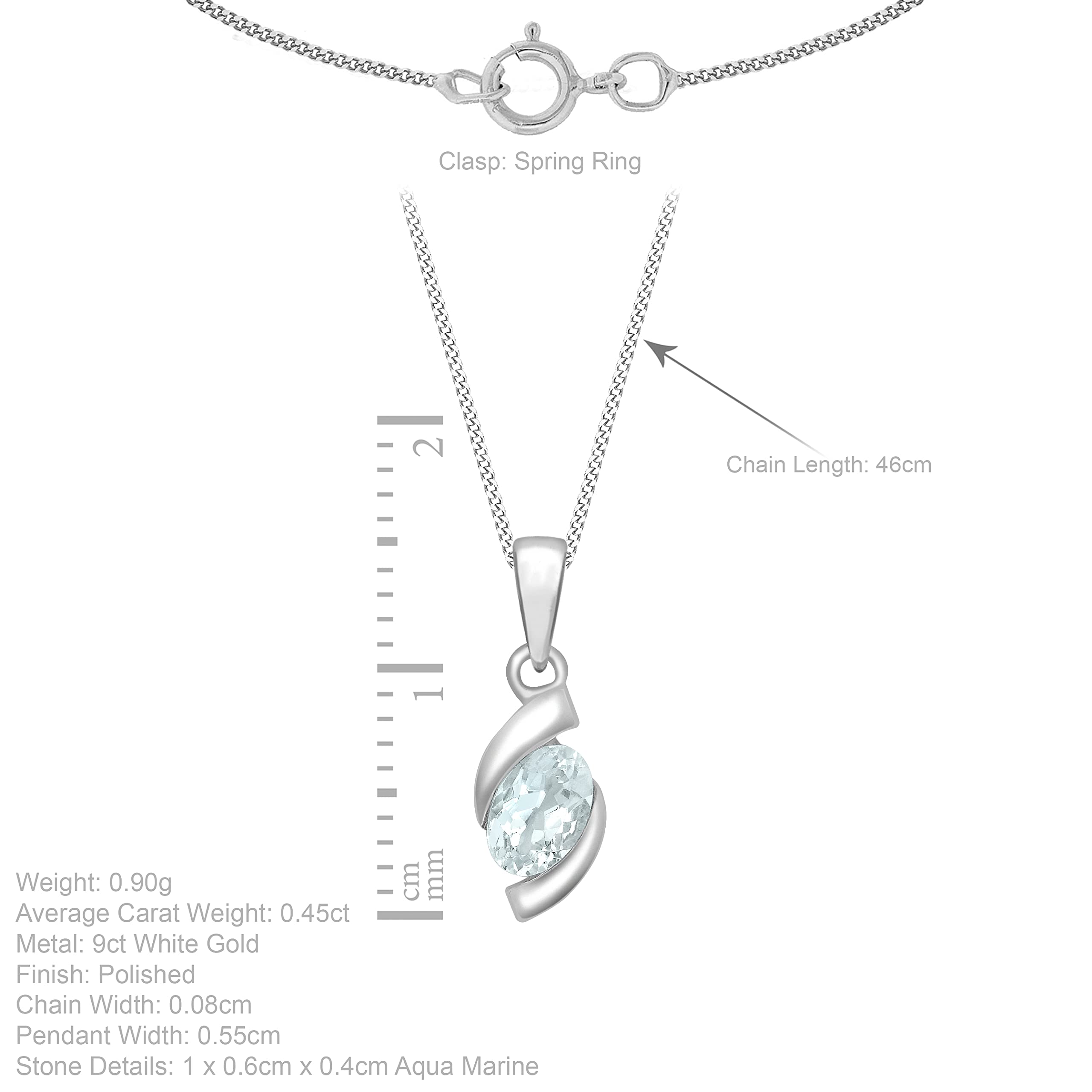 Carissima Collar de mujer con oro blanco de 9K (375/1000), aguamarina, 46 cm