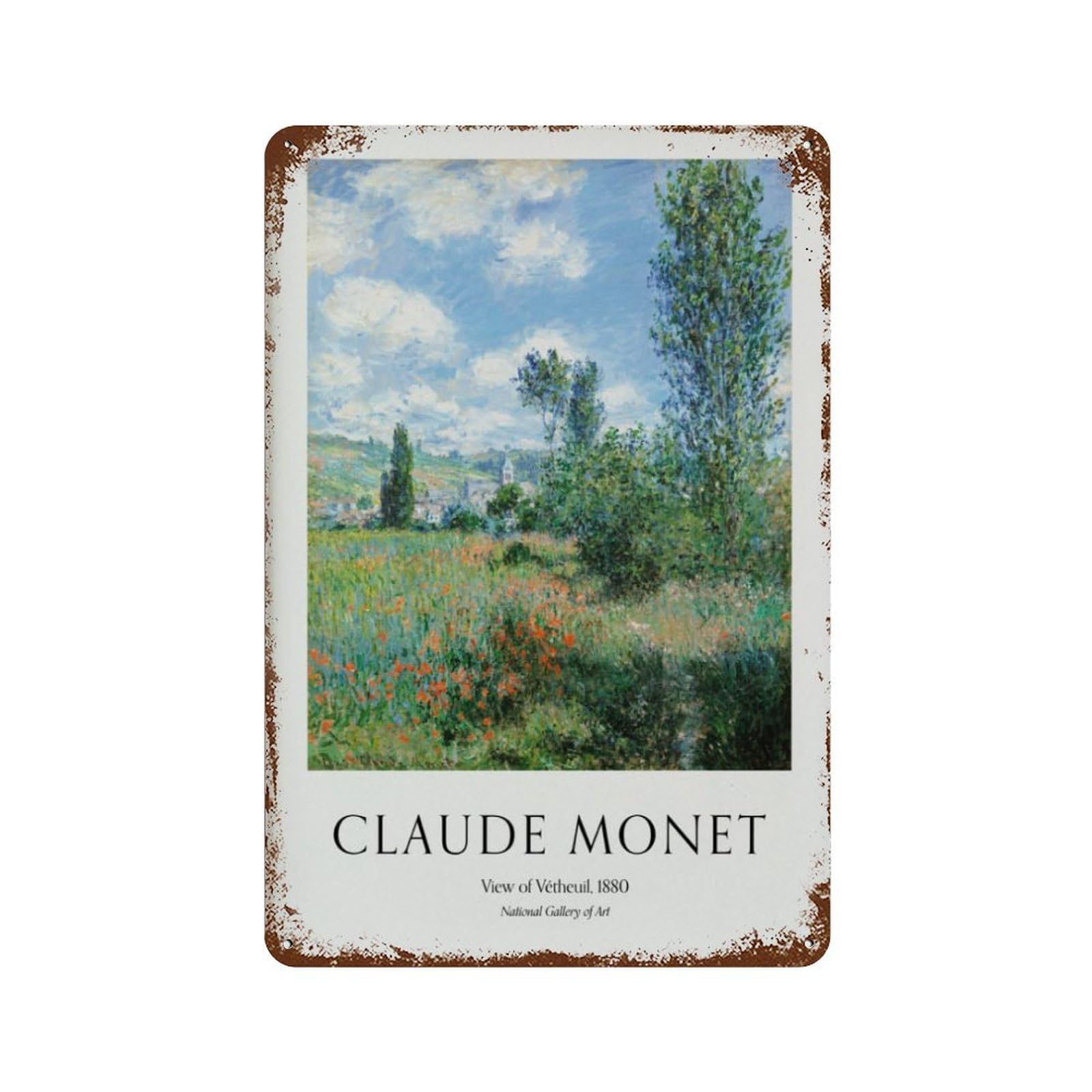 xiaoxiaoshen Monet 'view of Vétheuil' Floral Impressionist Painting Wall Decor Art Metal Tin Poster Modern Home Decor Art Home Bar Shop Decorations Vintage Sign 30x20cm