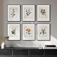 Cuspin Framed Botanical Floral Wall Art Set of 6 - Vintage Wildflower Prints with Mat, 11x14 Rustic Farmhouse Decor for Bedroom Living Room