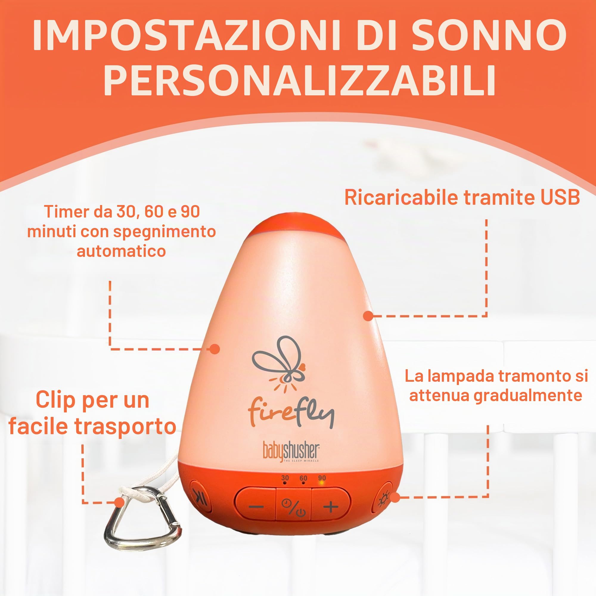 Baby Shusher Firefly - Ciuccio per bambini che piangono con luce notturna