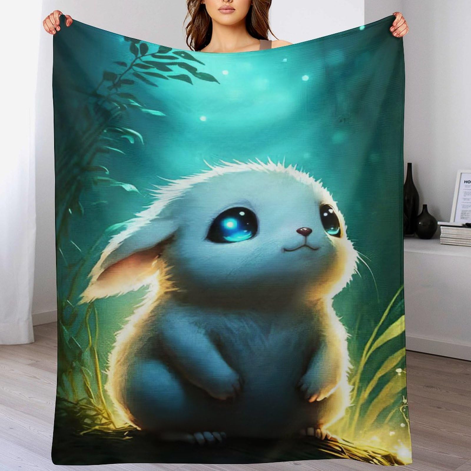 Plaid Couverture en Flannel Lapin pour Soirées Cocooning sur le Canapé 130x150