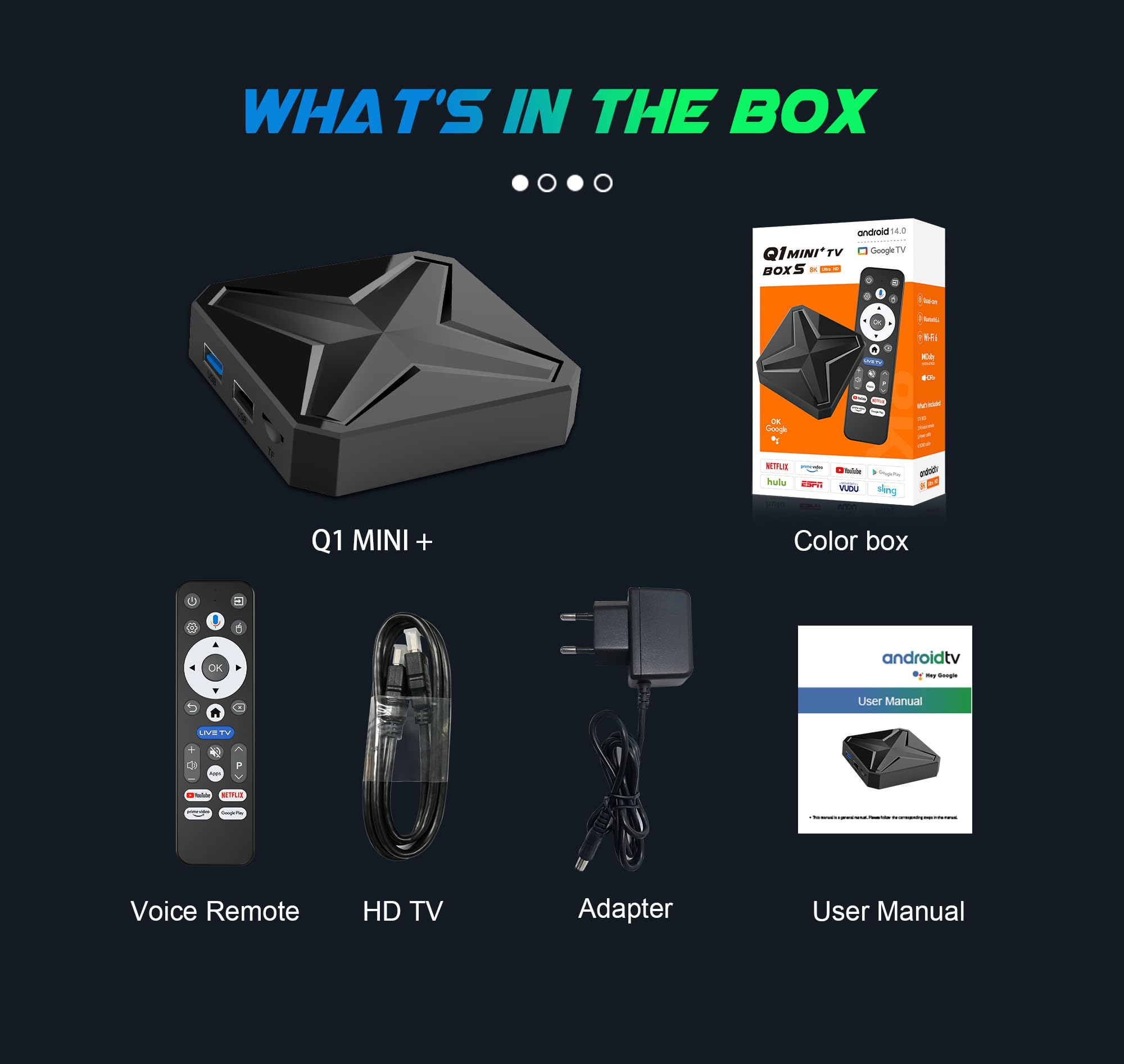 Android 14.0 TV Box, Android TV Box 8k HD 2GB RAM 16GB ROM RK3518 Quad Core Cores A53 Mali 450 MP2 GPU Supporto 2.4/5.8G WiFi 6 10/100 Ethernet BT 5.4 Intelligente TV Box
