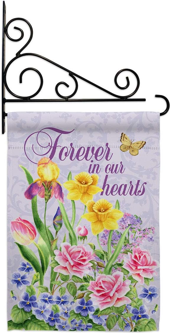 Forever in Our Heart Garden Flag Set Wall Holder Sweet Life Sympathy Remembrance Memorial Bereavement Love Support Emotion Postive Small Gift Yard House Banner Made USA 13 X 18.5