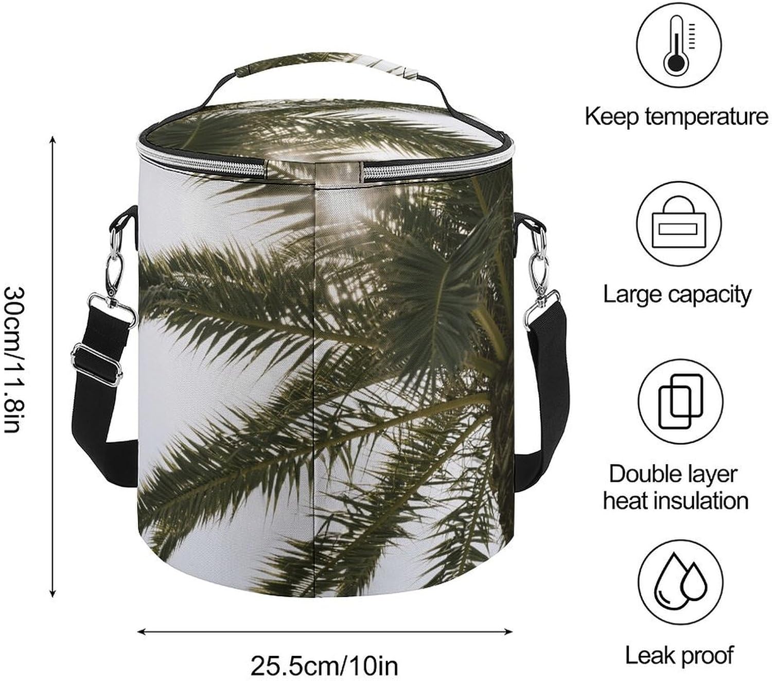 Palm Texture Lunch Bag 15L, Insulated Picnic Basket with Leakproof Design - Large Cooler Tote for Camping, Beach, Hiking & Groceries