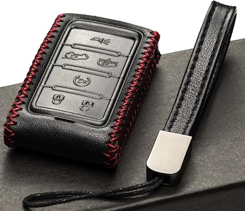 Miniatura 4 de Vitodeco Funda inteligente de cuero genuino compatible con Jeep Wagoneer, Jeep Grand Wagoneer, Jeep Grand Cherokee 2022 (6 botones, negrorojo)