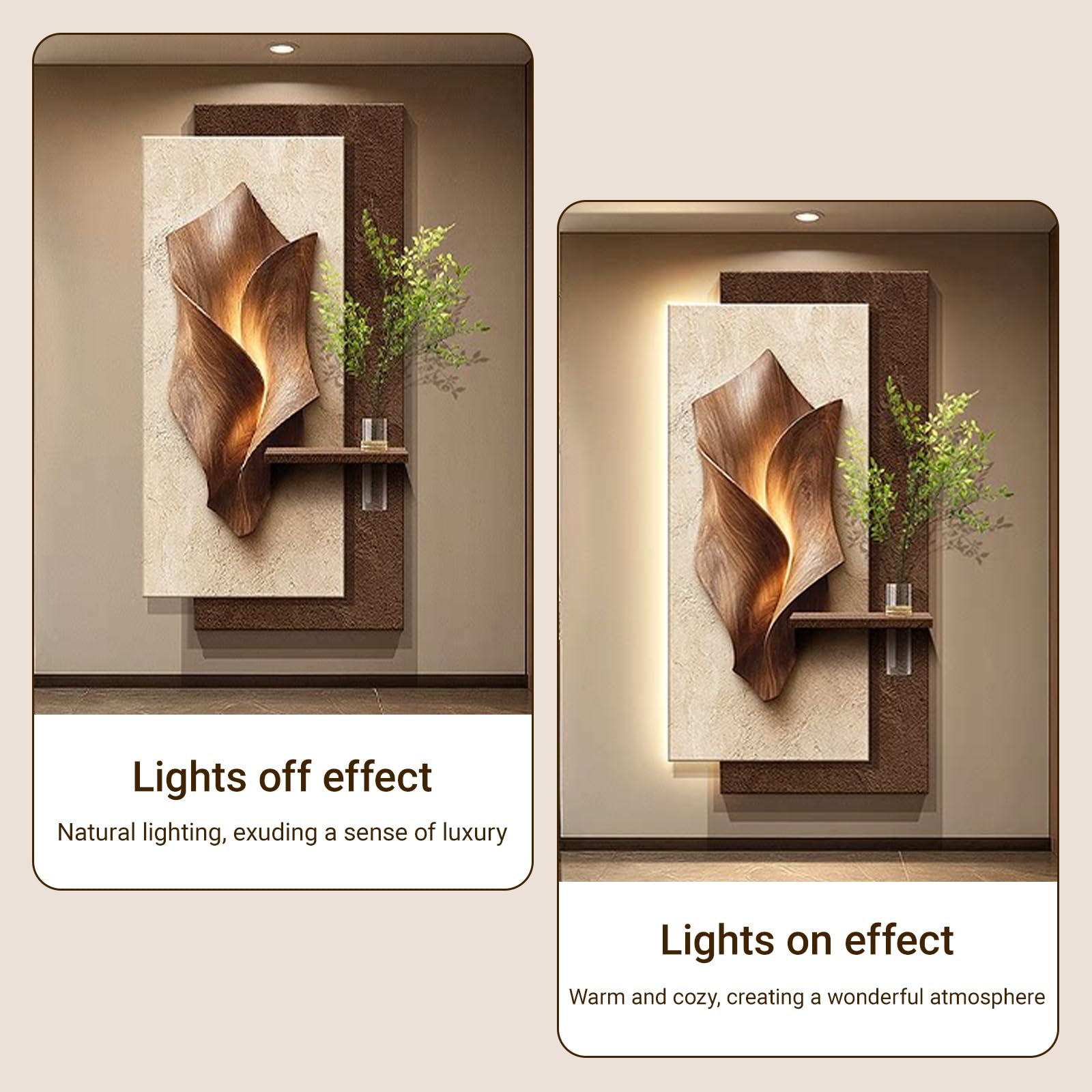 Sztuka ścienna 3D z piaskowca, ze światłem LED i wazonem do przechowywania wody, unikalna rzeźba do salonu, sypialni, wejścia, hotelu, 50 x 100 cm
