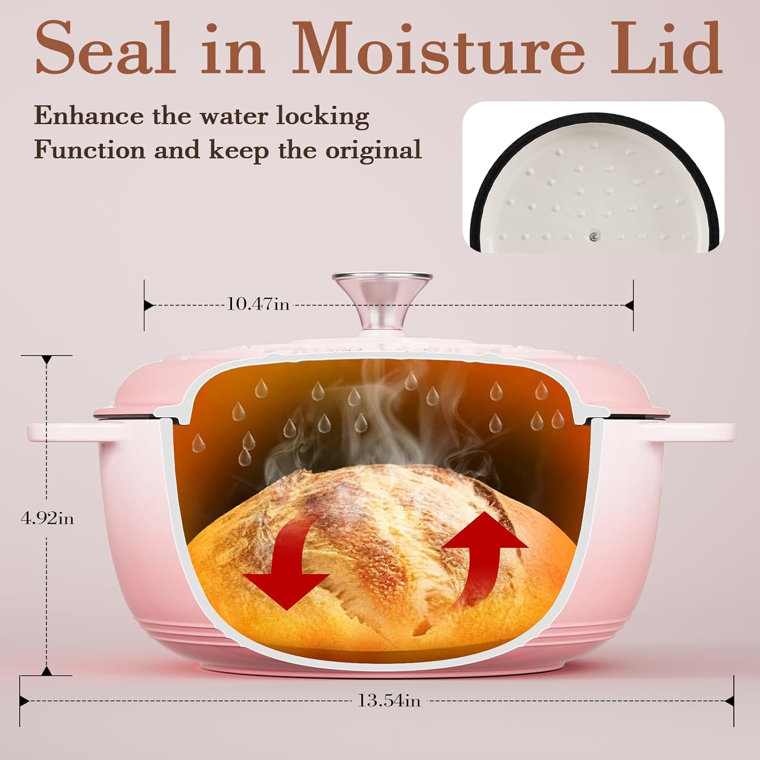 Umite Chef 6QT Enameled Cast Iron Dutch Oven with Lid, Versatile Heavy-Duty Cookware Pot for Baking Bread, Braising, Soups & Stews, Oven & Stovetop Safe with Heat Resistant Gloves(Pink)