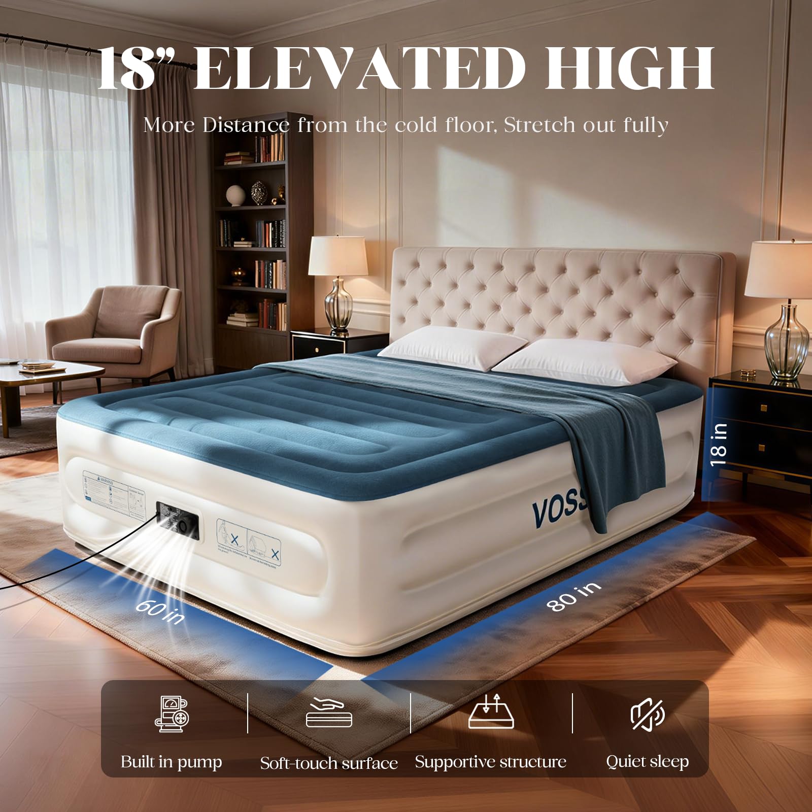 Queen Air Mattress with Built-in Pump,Fast & Easy Inflation/Deflation Inflatable Mattress, Foldable Blow Up Mattress with Storage Bag, Inflatable Bed for Home, Camping & Guests