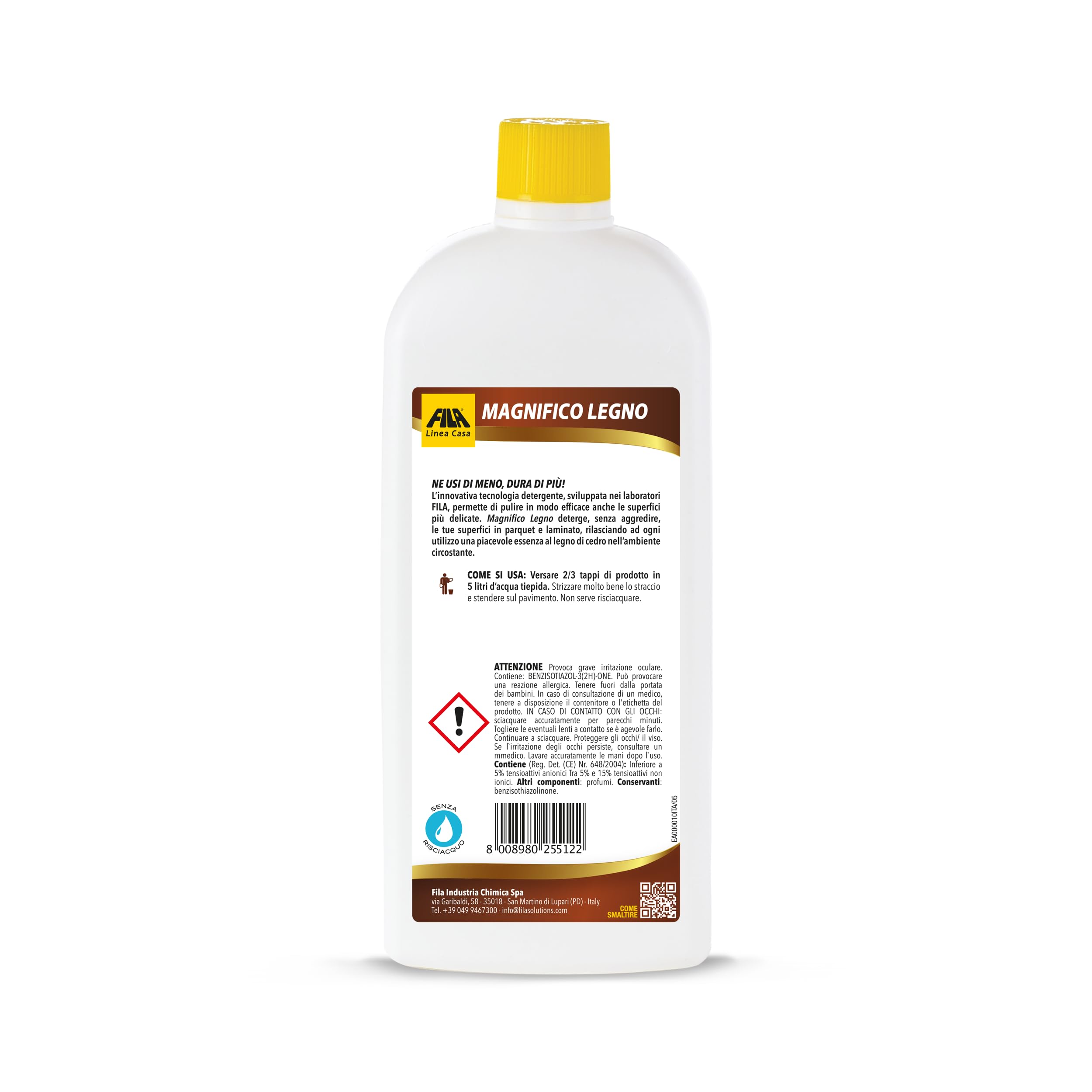 FILA Surface Care Solutions, MAGNIFICO LEGNO, Detergente Parquet, Studiato per la Pulizia Parquet e Laminato, Detergente Lava Parquet Profumato al Legno di Cedro, Adatto per le Superfici Delicate,1L