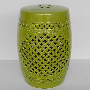 Ceramic Garden Stool, Ceramic Decorative Garden Stool, Decorative Ceramic Drum Stool, Oval Rustic Garden Stool Outdoor Seating, Chinese Garden Stool Side Table, for Living Room, PatioGreen