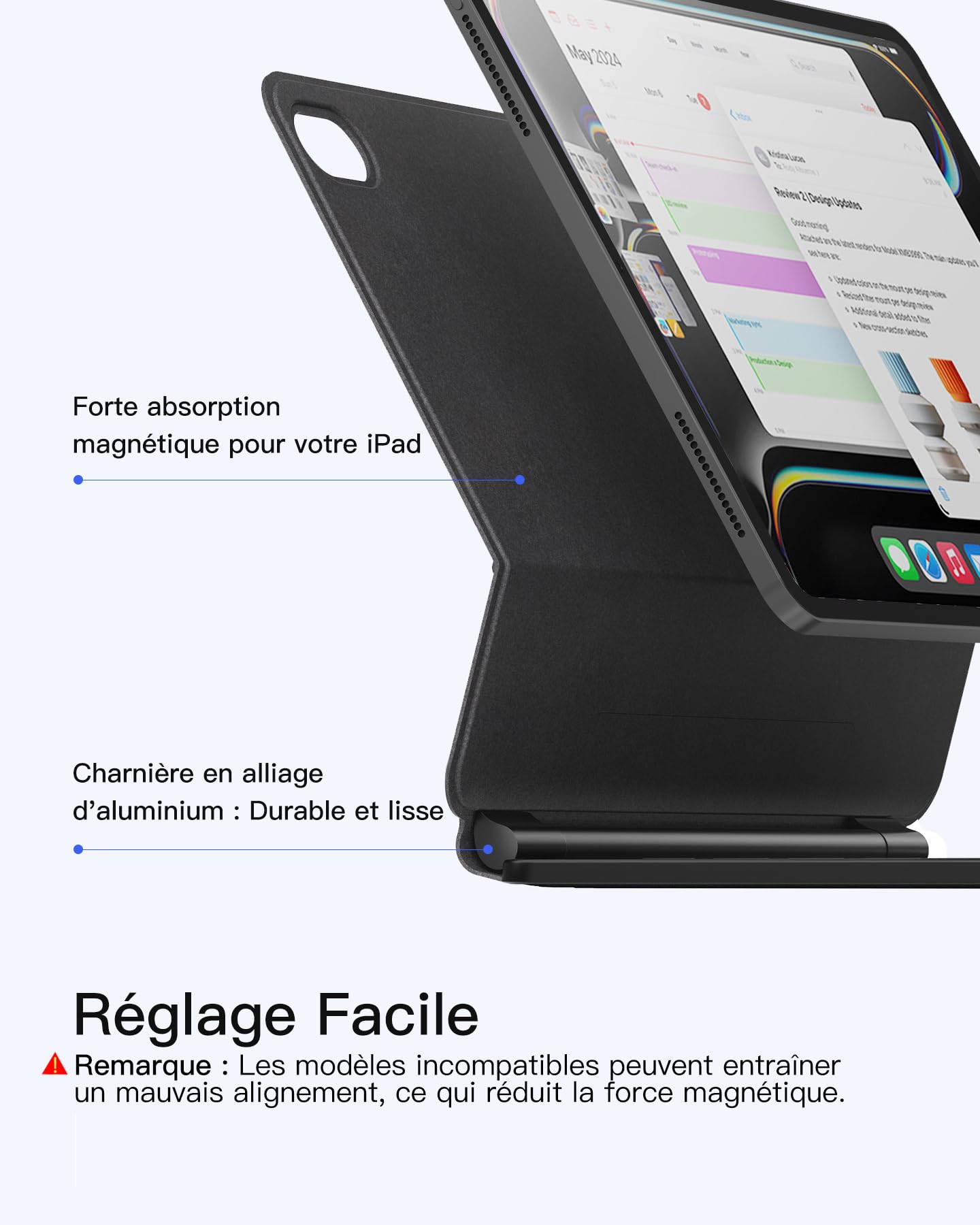 Inateck Housse Clavier magnétique pour iPad Air 11" M4/M3 (2026/2025), Air 5e/4e gen 10,9", Pro 11" (1re-4e gen) : Support Cantilever Flottant, rétroéclairage 7 Couleurs et trackpad