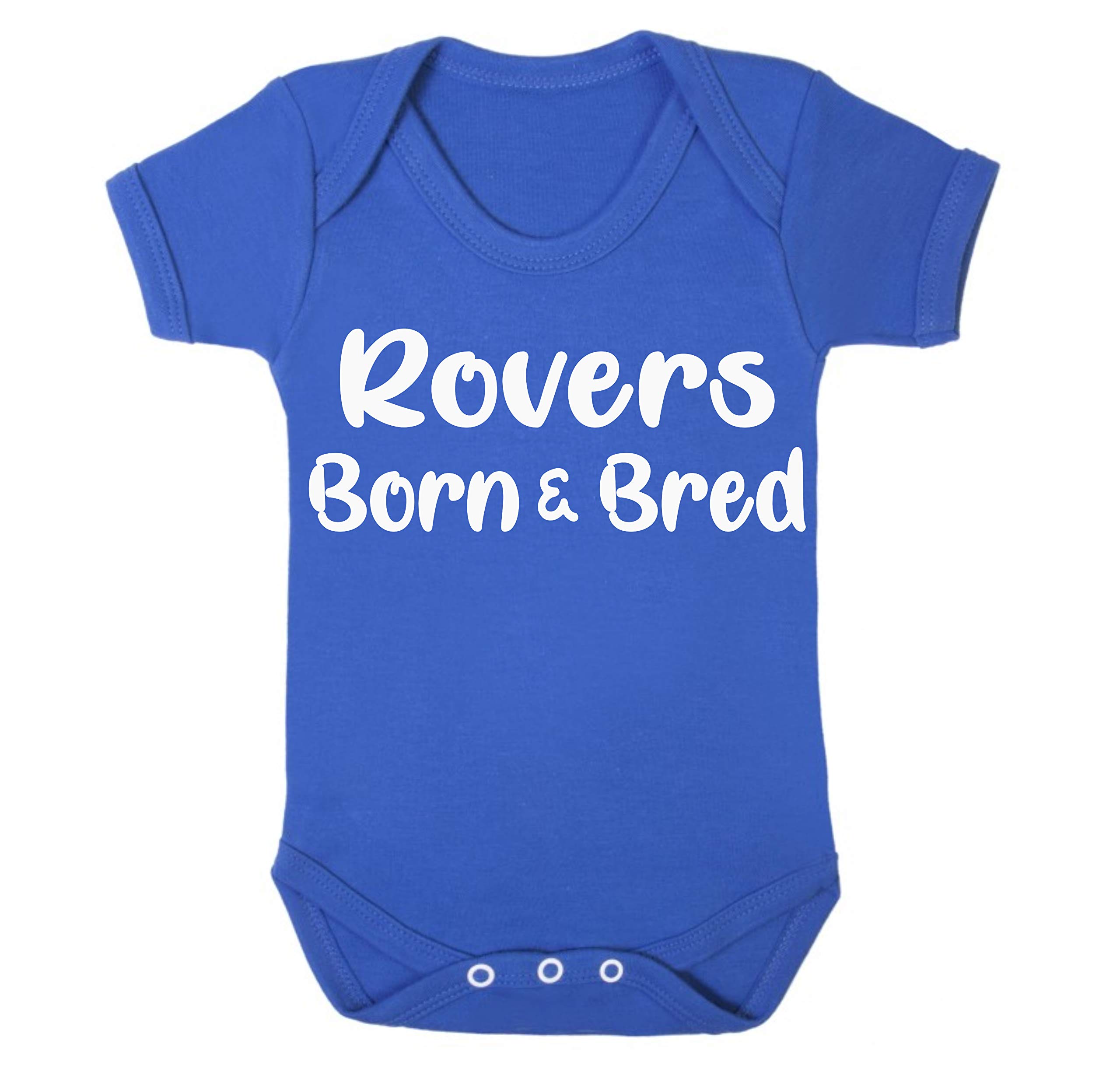 Rovers Blackburn Born and Bred Football Premium Baby Vest Grow Romper Girl boy Gift Present Shower Newborn Age 3-6 Months White