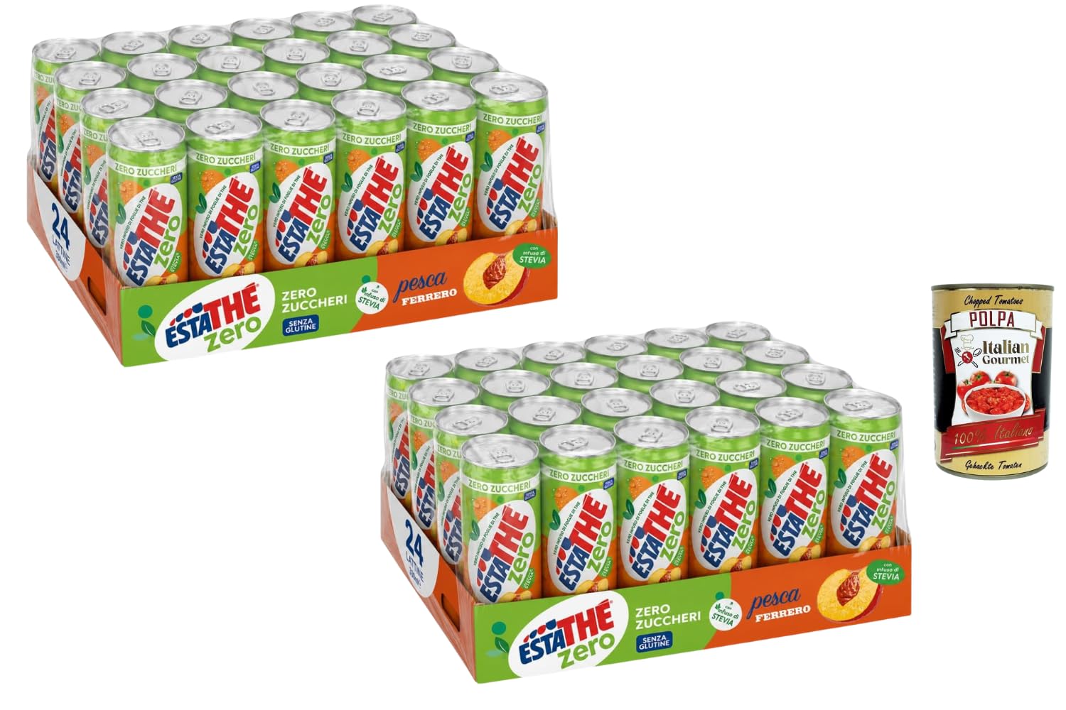 Italian Gourmet Bundle Zuckerfreier Pfirsich-Eistee 48x 330ml + Italian Gourmet Polpa Gratis – Erfrischungsgetränk mit Tee-Aufguss, Pfirsichgeschmack & Stevia-Infusion, glutenfrei 15,84L